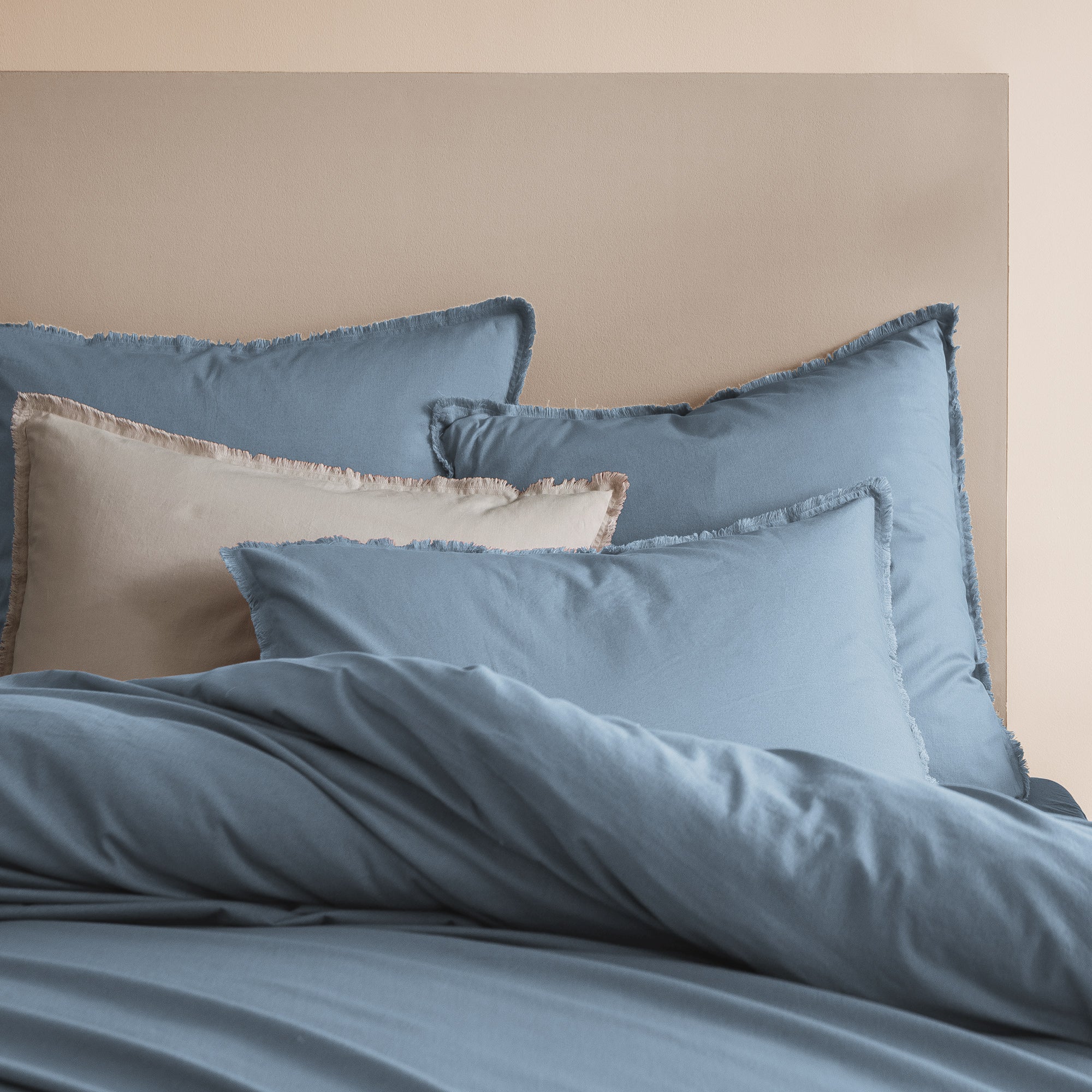 Parure De Lit Complète - Housse de Couette et Taies d'Oreillers - Coton Lavé Bleu Orage - Image 4
