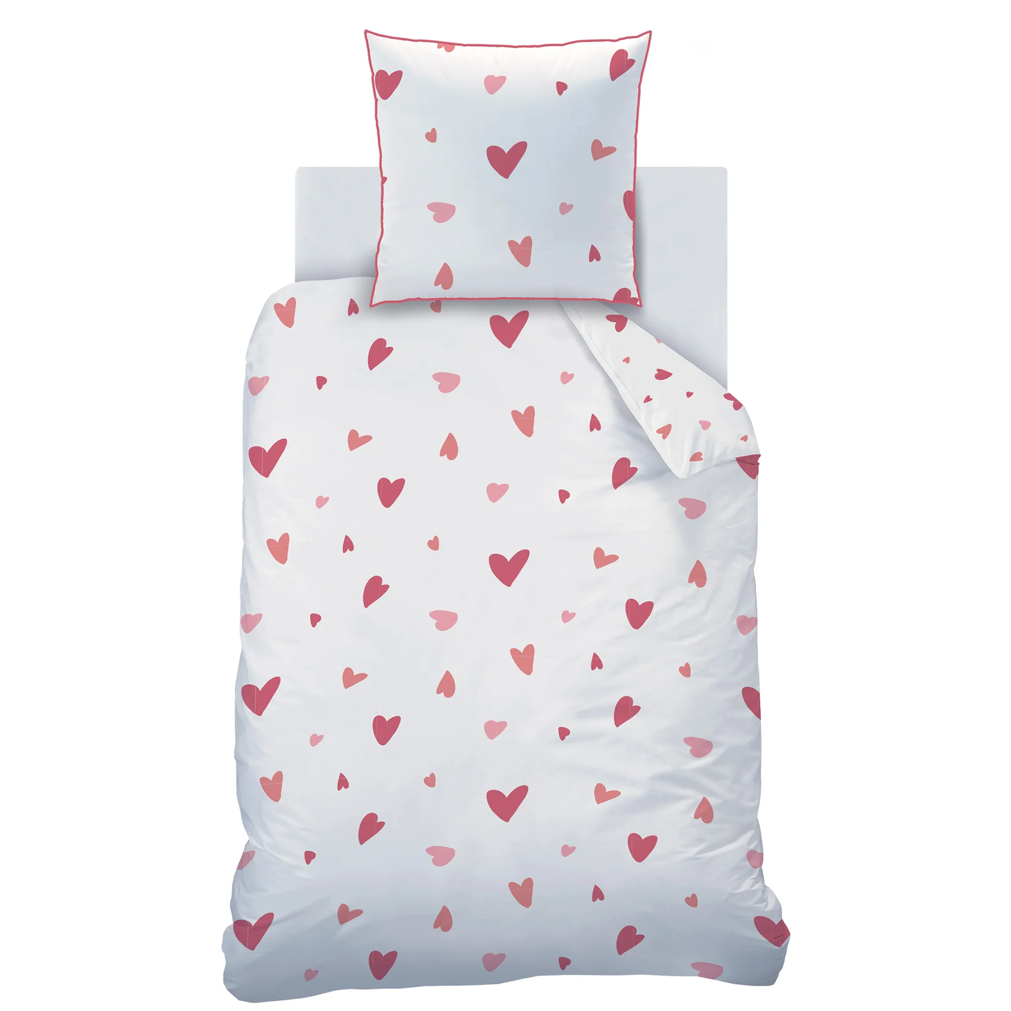 Housses De Couettes Et Taies D'Oreillers - Heart - Blanc/Rose - Image 2