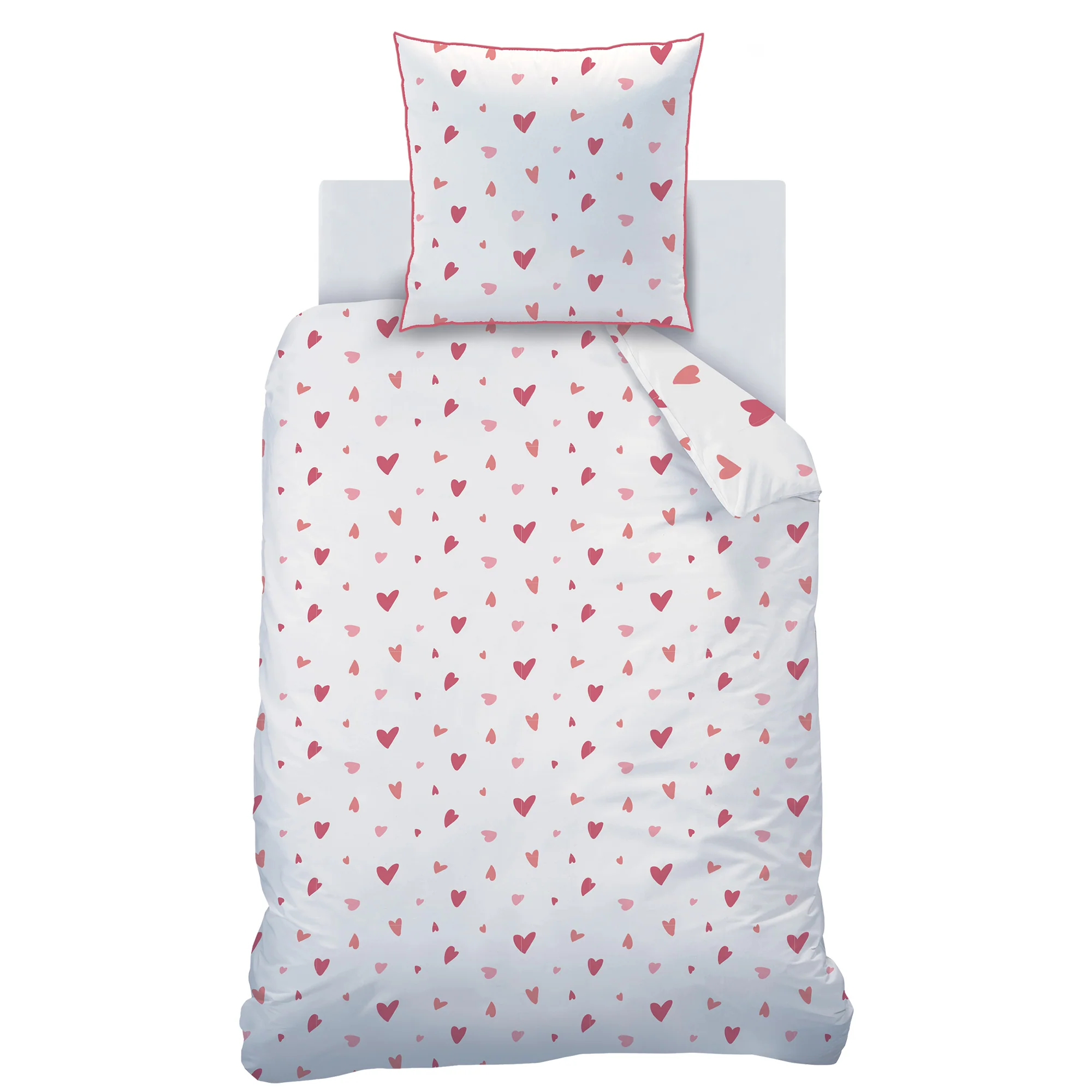 Housses De Couettes Et Taies D'Oreillers - Heart - Blanc/Rose - Image 3