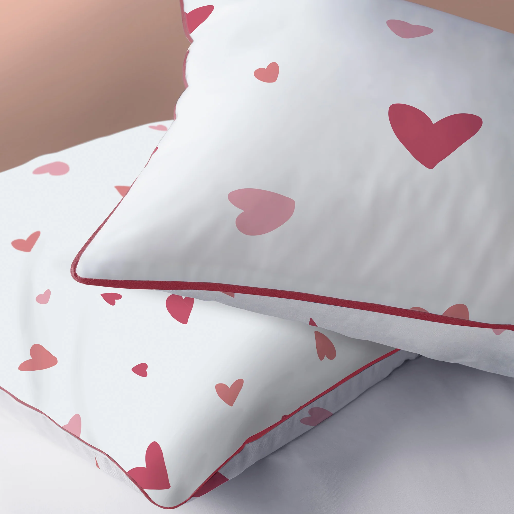 Housses De Couettes Et Taies D'Oreillers - Heart - Blanc/Rose - Image 5
