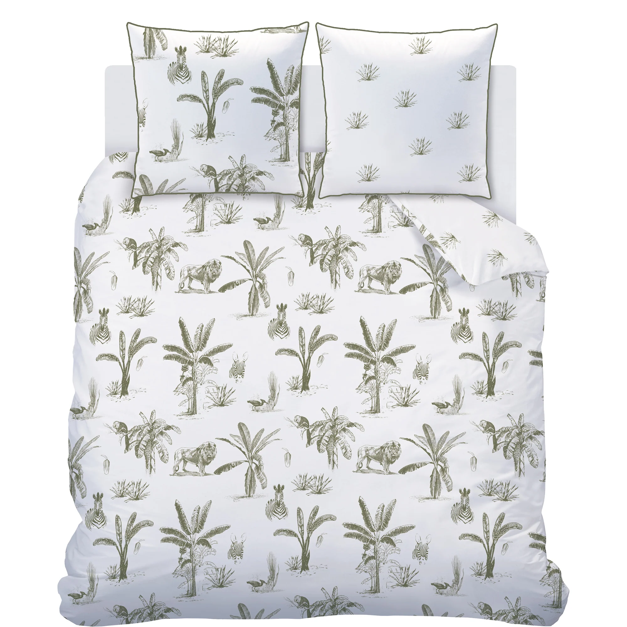 Housse De Couette Et Taies D'Oreillers - Safari Kaki - Blanc/Kaki - Image 3