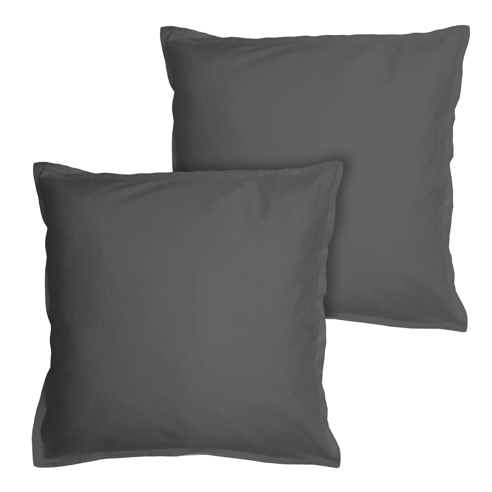 Lot De 2 Taie D'Oreiller Coton Lavé Volant Anthracite - Image 3