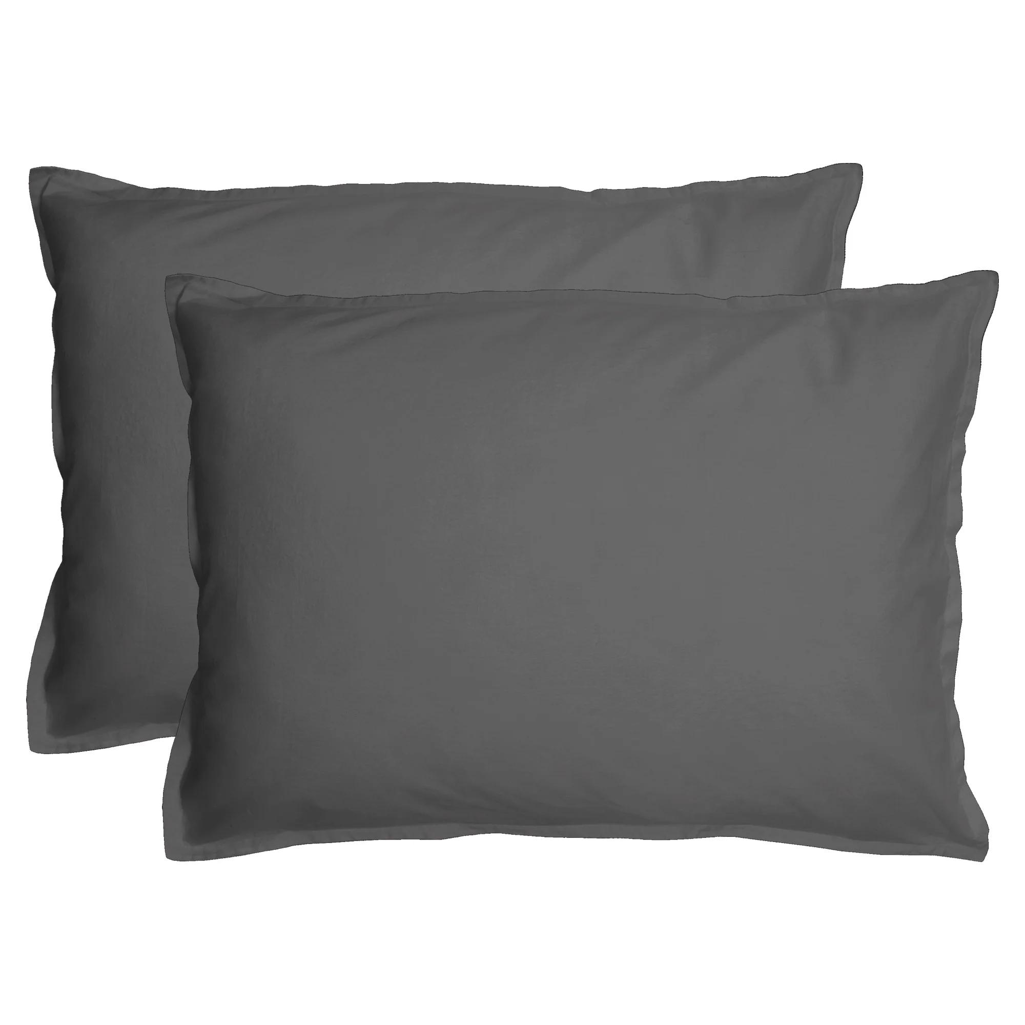 Lot De 2 Taie D'Oreiller Coton Lavé Volant Anthracite - Image 4