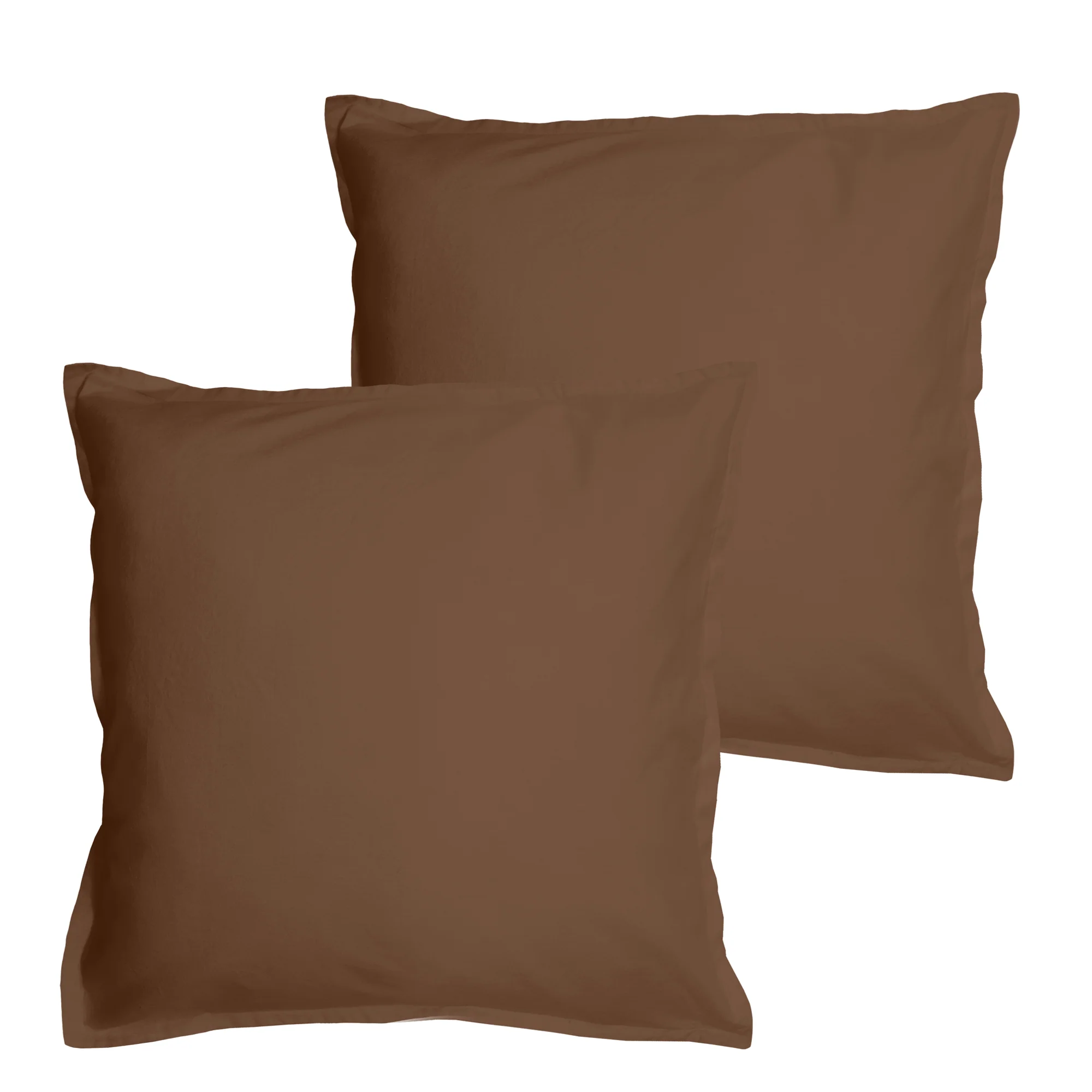 Lot De 2 Taie D'Oreiller Coton Lavé Volant Chocolat - Image 3