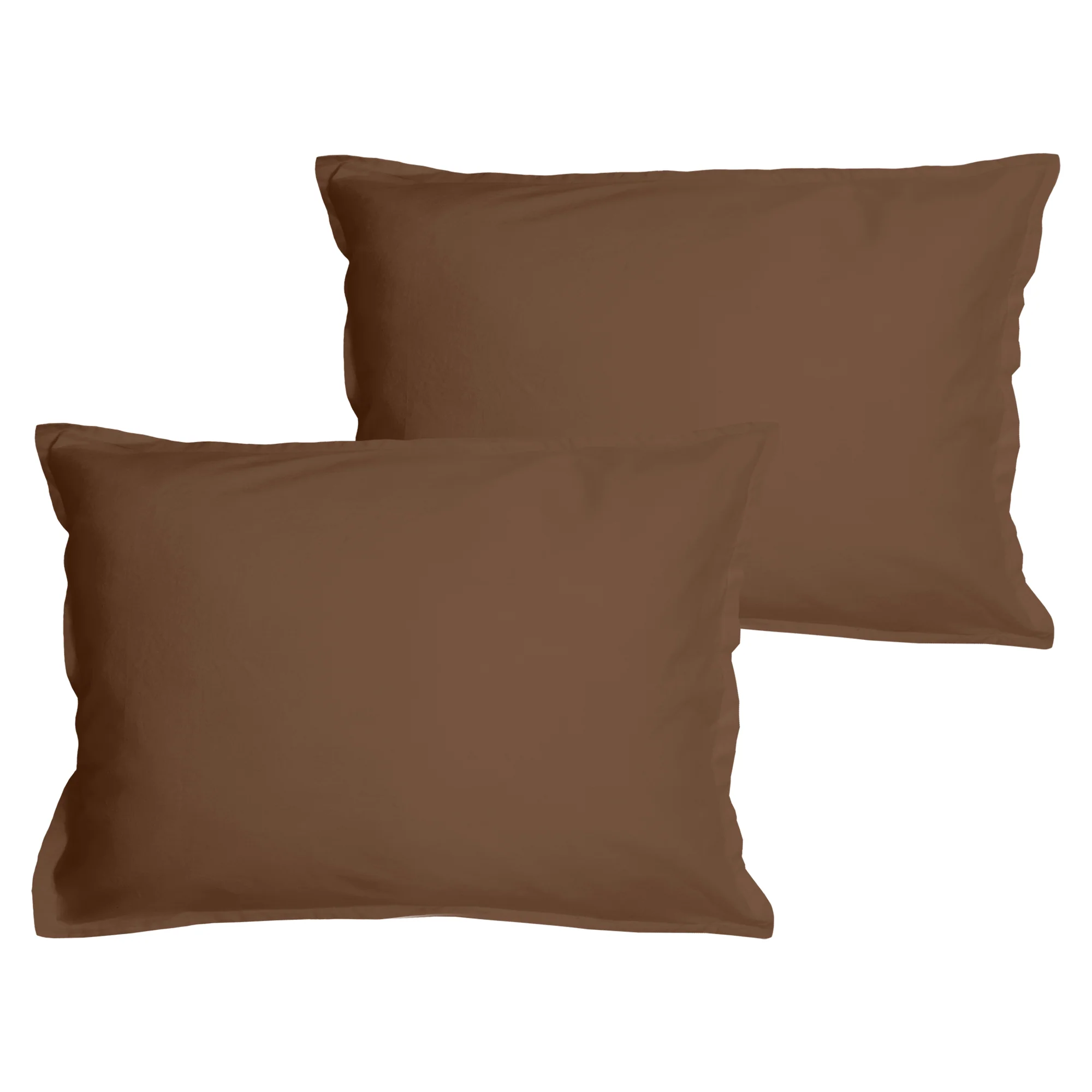 Lot De 2 Taie D'Oreiller Coton Lavé Volant Chocolat - Image 4