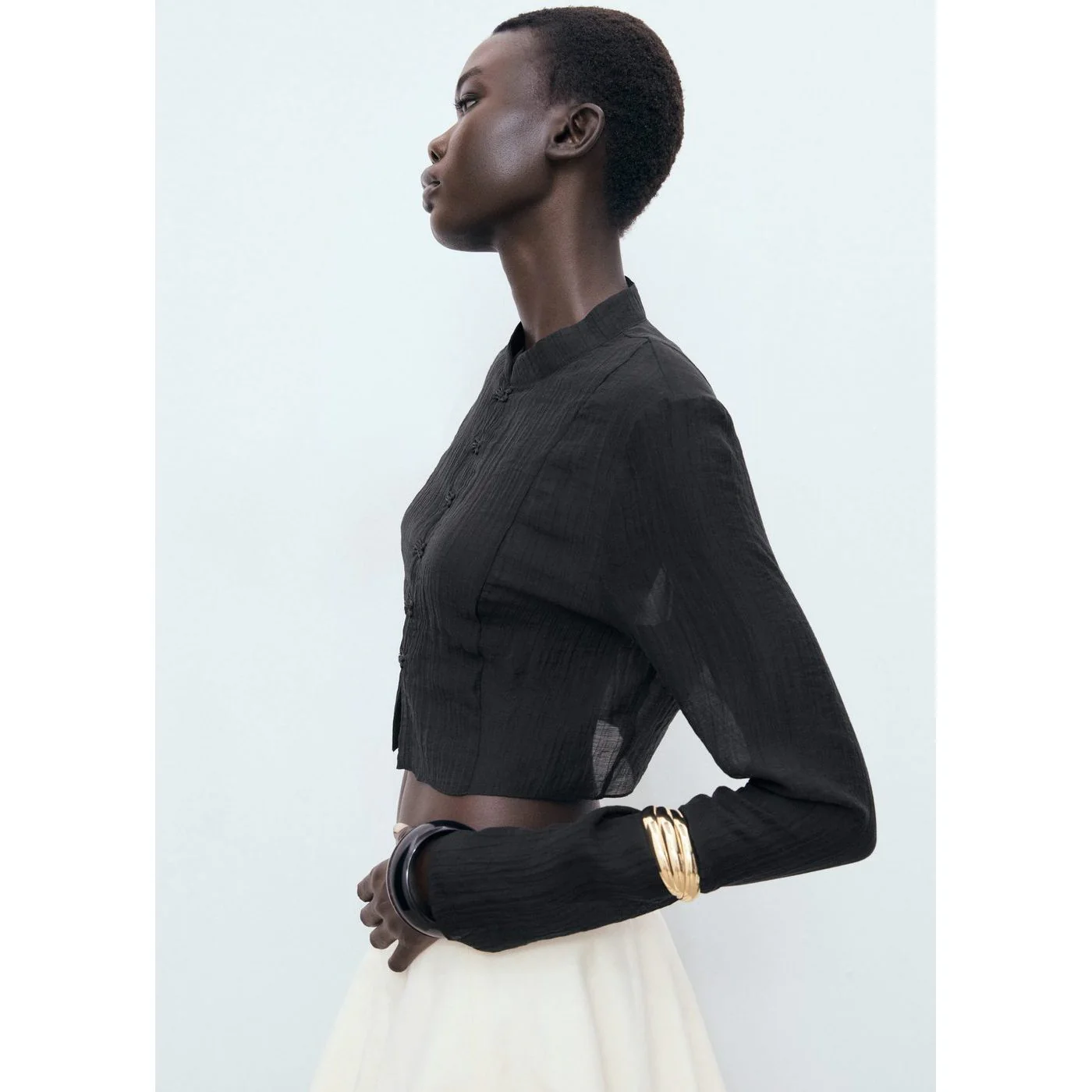 Blouse Mandarin - Black - Image 2