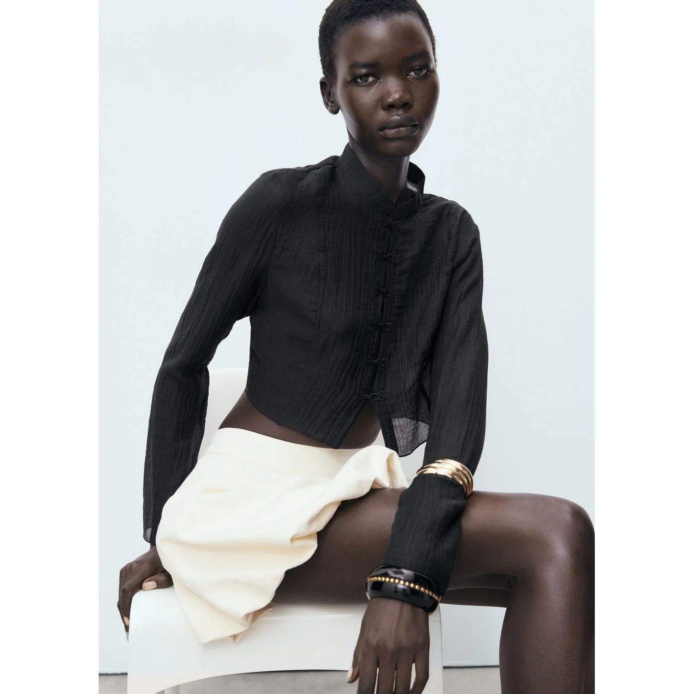 Blouse Mandarin - Black - Image 5