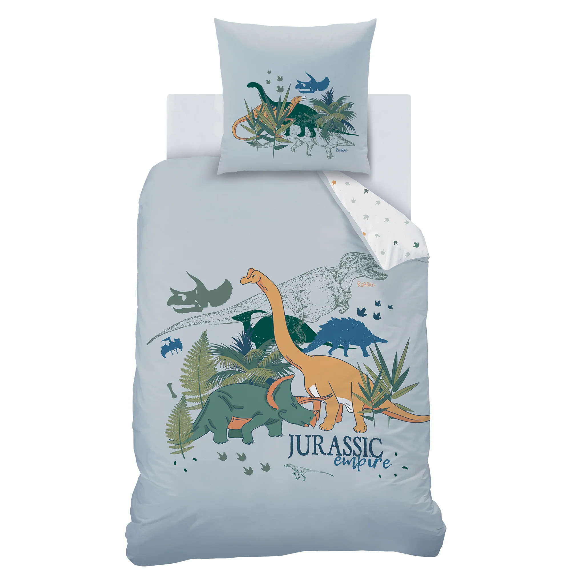 Parure De Lit - Dino Jungle - 100% Coton - Gris Et Blanc - Image 3