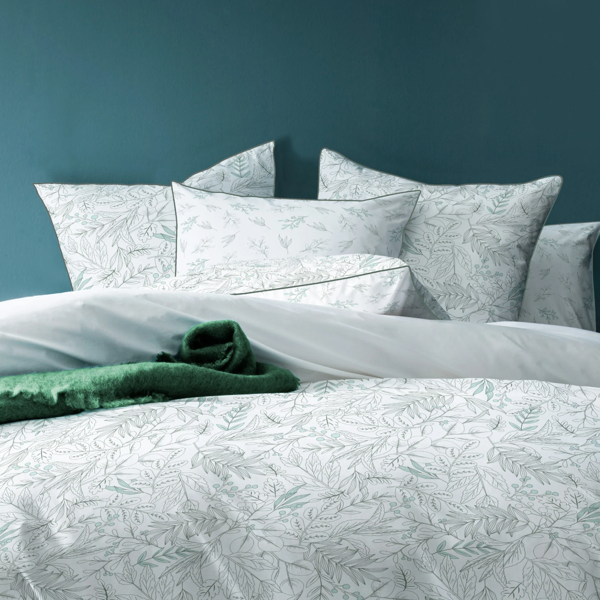 Parure De Lit - Esprit Botanique - 100% Coton - Blanc - Image 2
