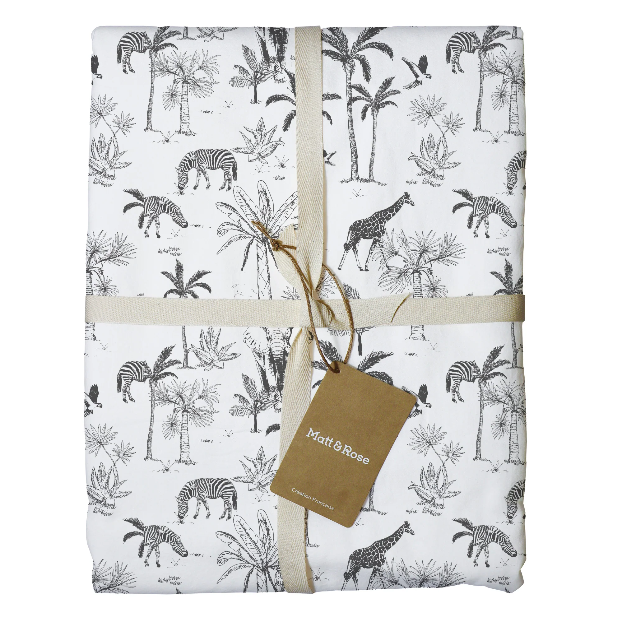 Parure De Lit - Gravure Tropicale - 100% Coton - Blanc Et Noir - Image 2