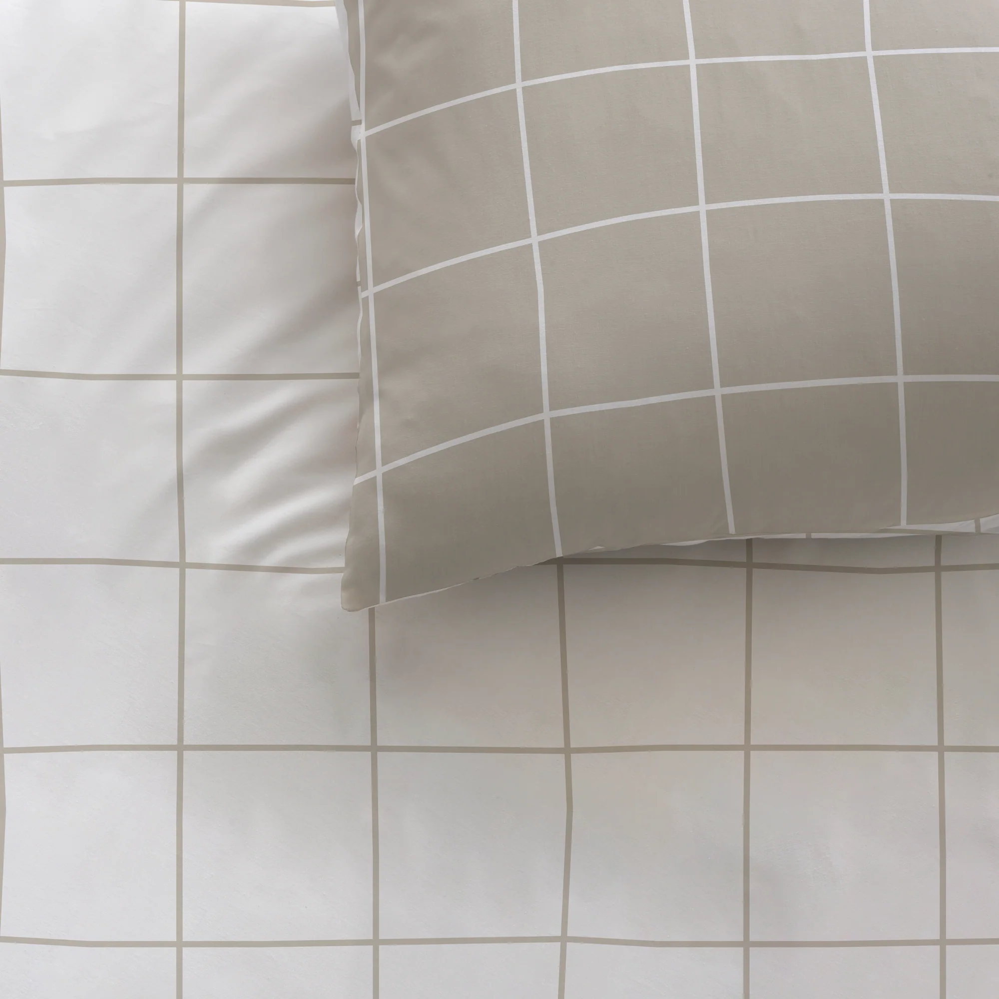 Parure De Lit - Greige Checks - 100% Coton - Greige Et Blanc - Image 2
