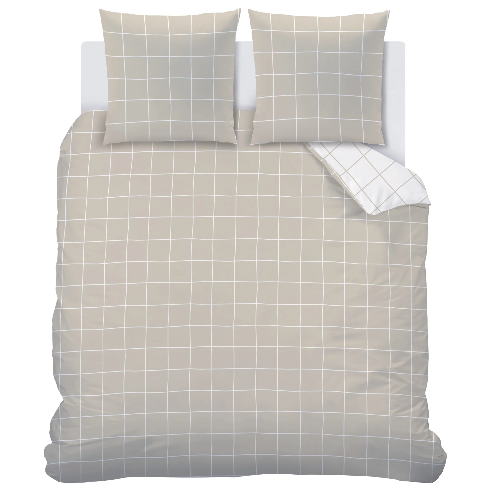 Parure De Lit - Greige Checks - 100% Coton - Greige Et Blanc - Image 5