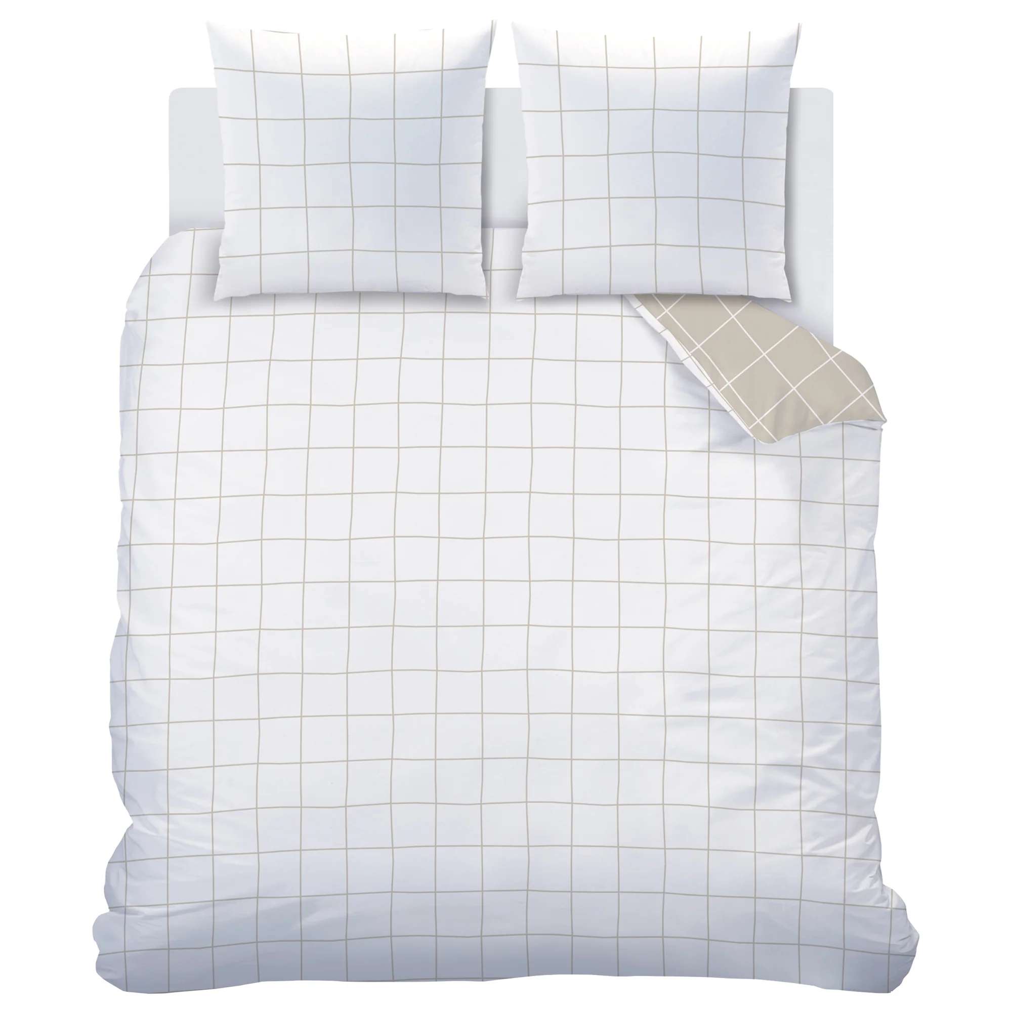 Parure De Lit - Greige Checks - 100% Coton - Greige Et Blanc - Image 6