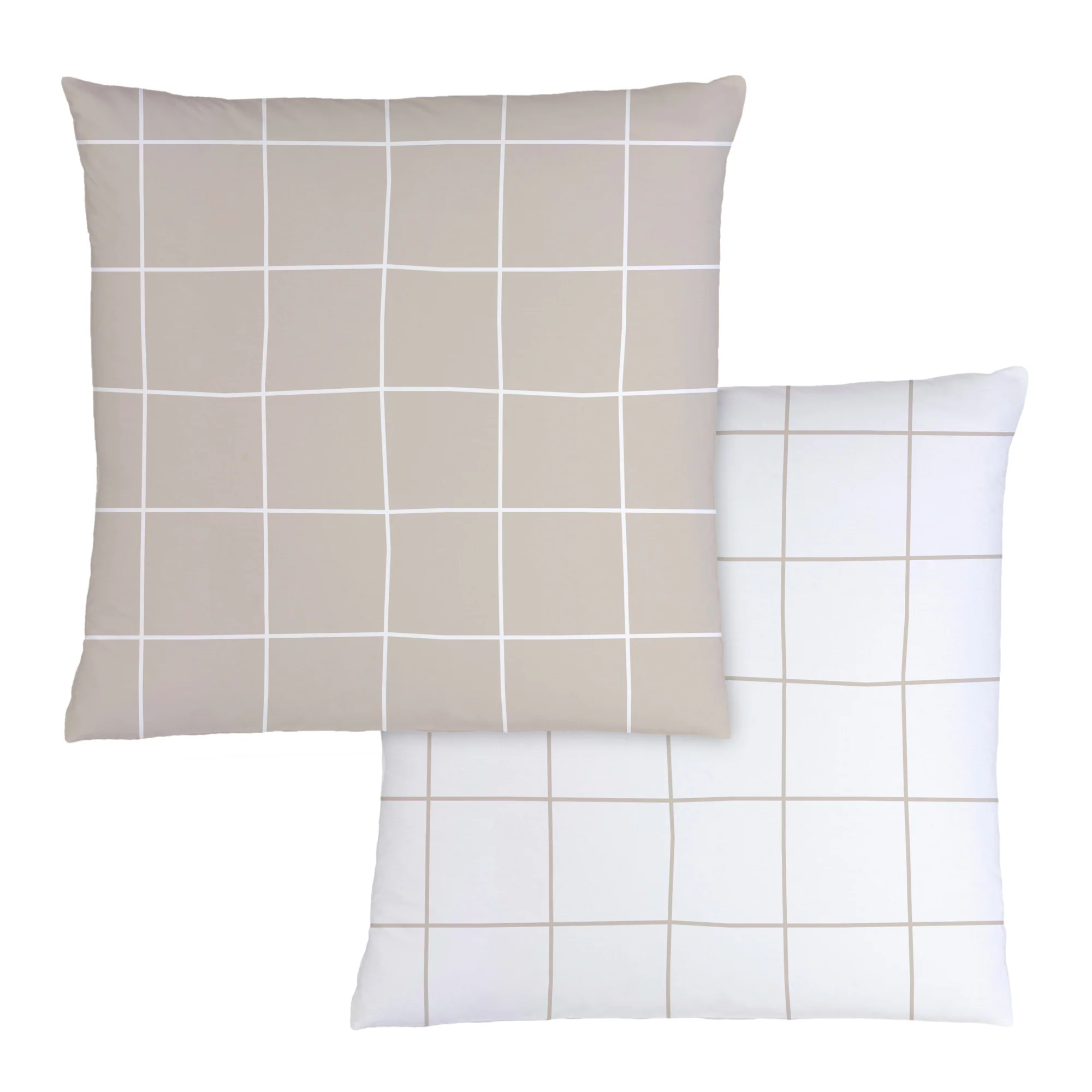 Parure De Lit - Greige Checks - 100% Coton - Greige Et Blanc - Image 7