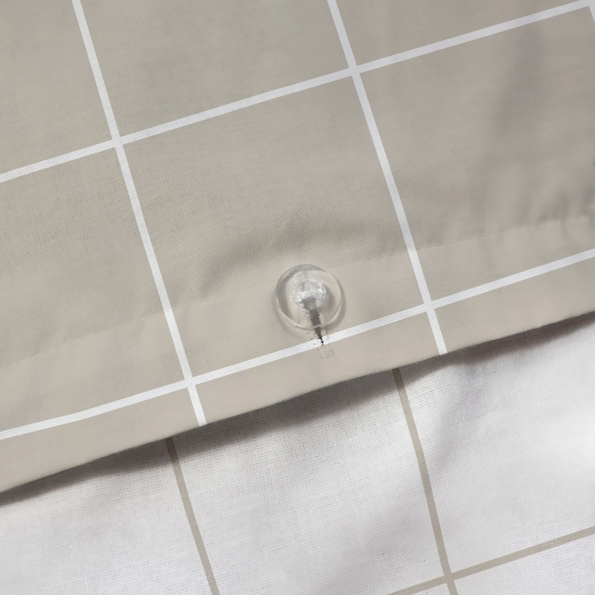 Parure De Lit - Greige Checks - 100% Coton - Greige Et Blanc - Image 8