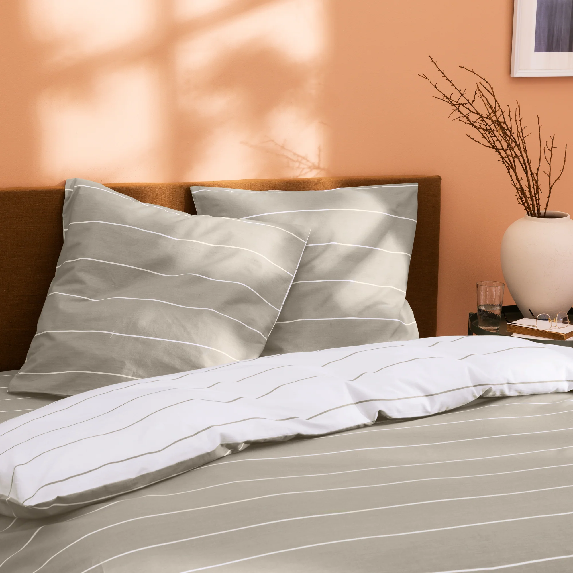 Parure De Lit - Greige Stripes - 100% Coton - Greige Et Blanc - Image 3