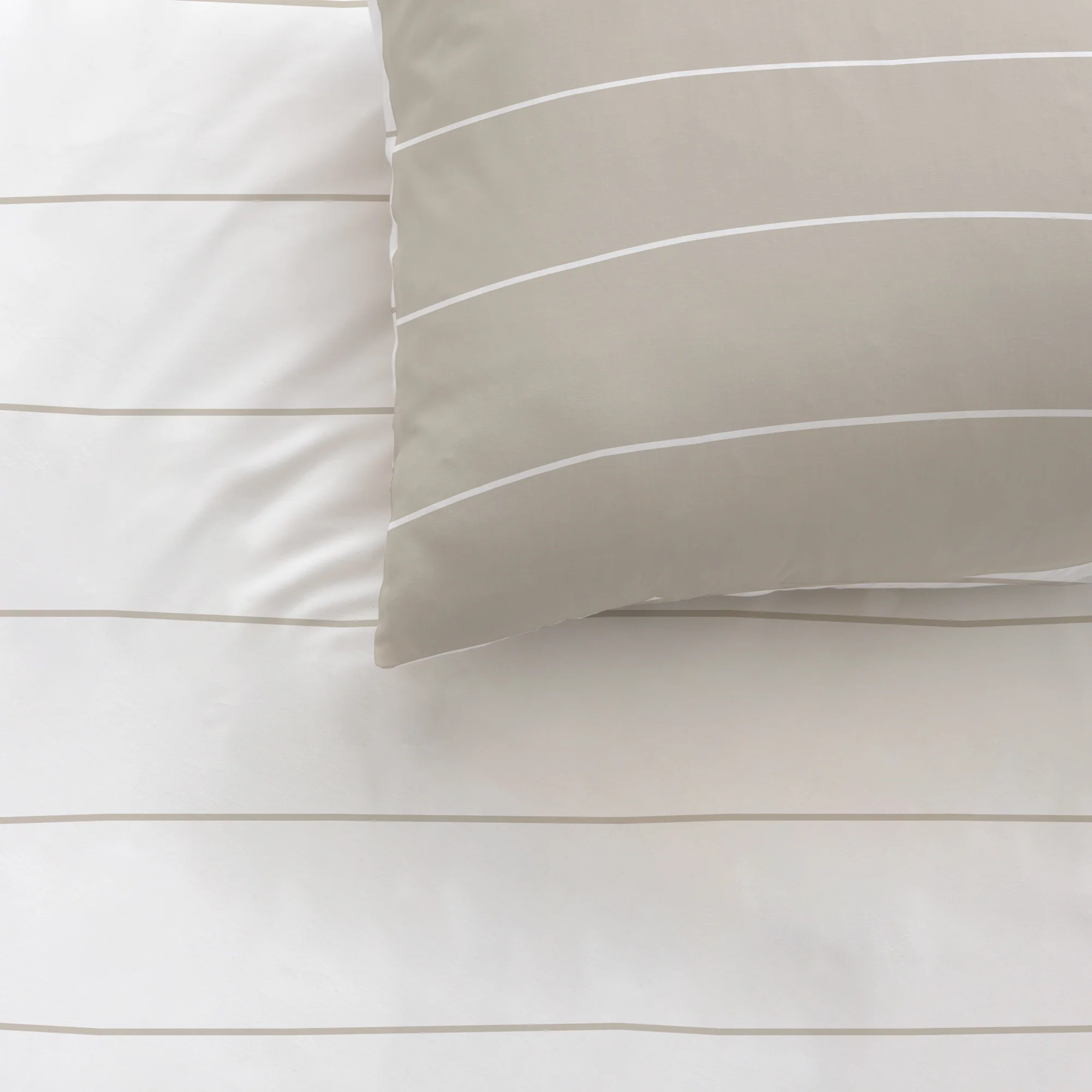 Parure De Lit - Greige Stripes - 100% Coton - Greige Et Blanc - Image 6