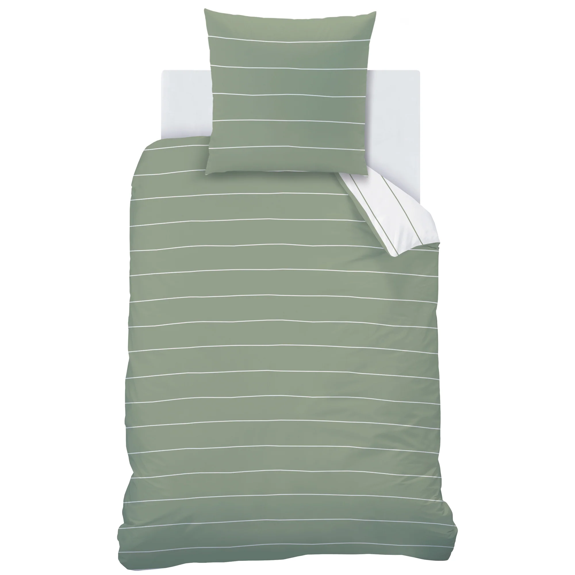 Parure De Lit - Lichen Stripes - 100% Coton - Lichen Et Blanc - Image 12