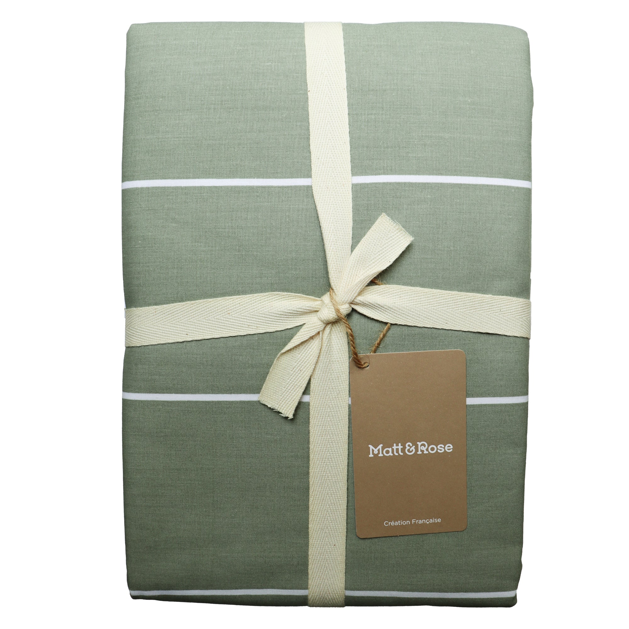 Parure De Lit - Lichen Stripes - 100% Coton - Lichen Et Blanc - Image 2