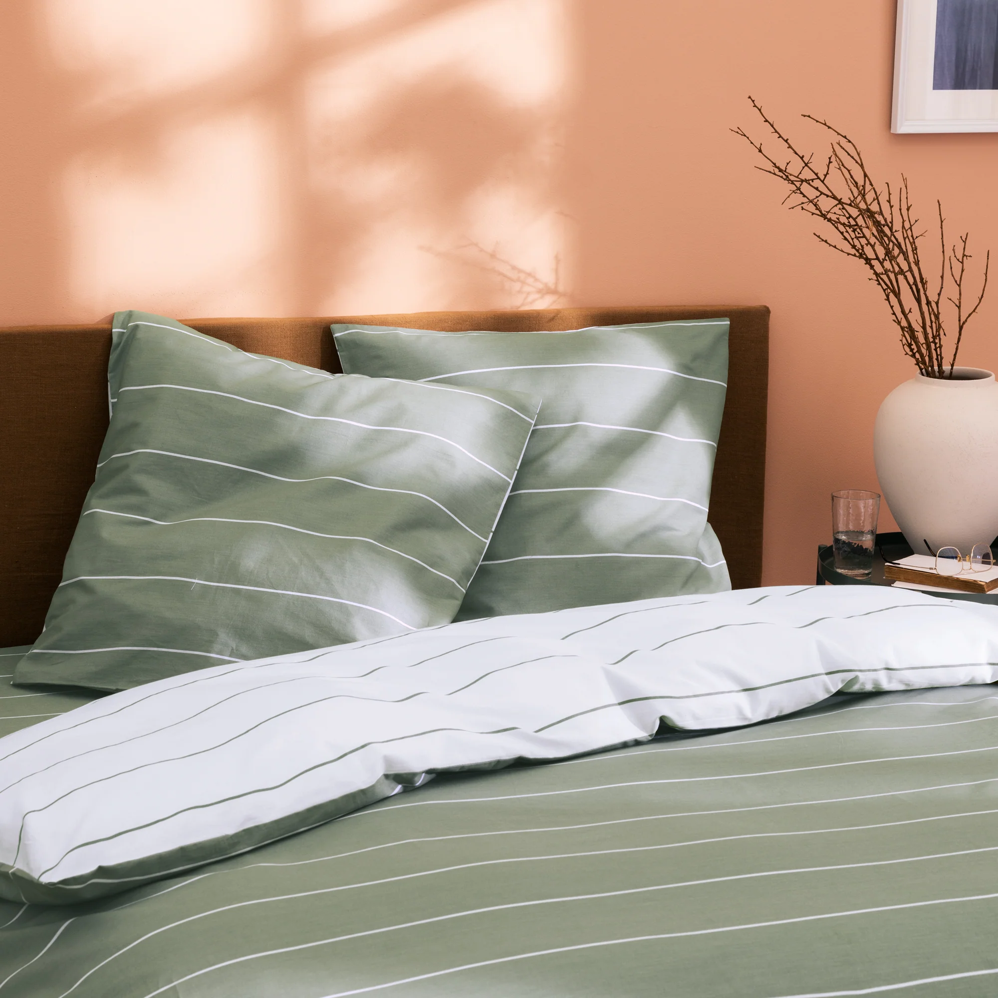 Parure De Lit - Lichen Stripes - 100% Coton - Lichen Et Blanc - Image 3