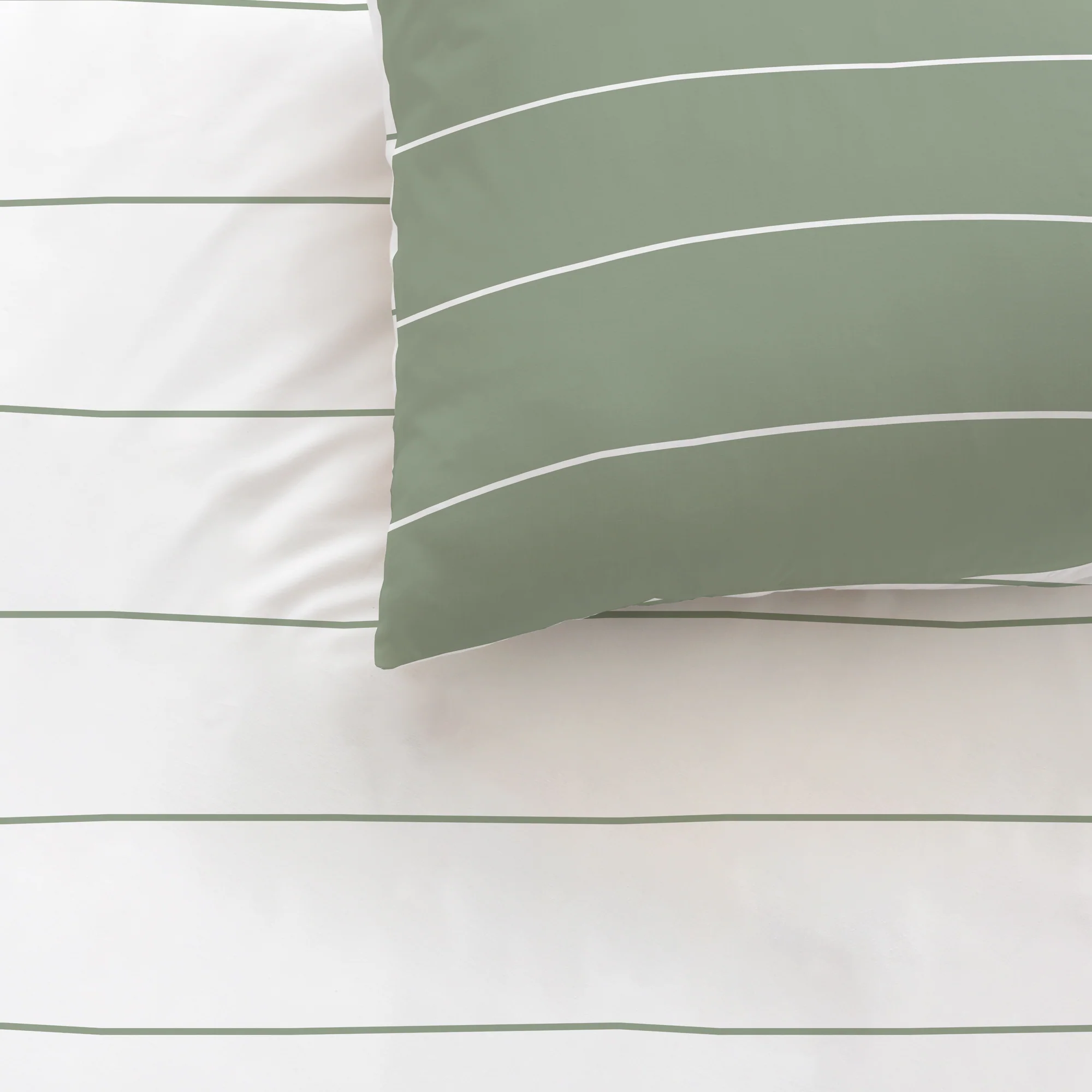 Parure De Lit - Lichen Stripes - 100% Coton - Lichen Et Blanc - Image 6