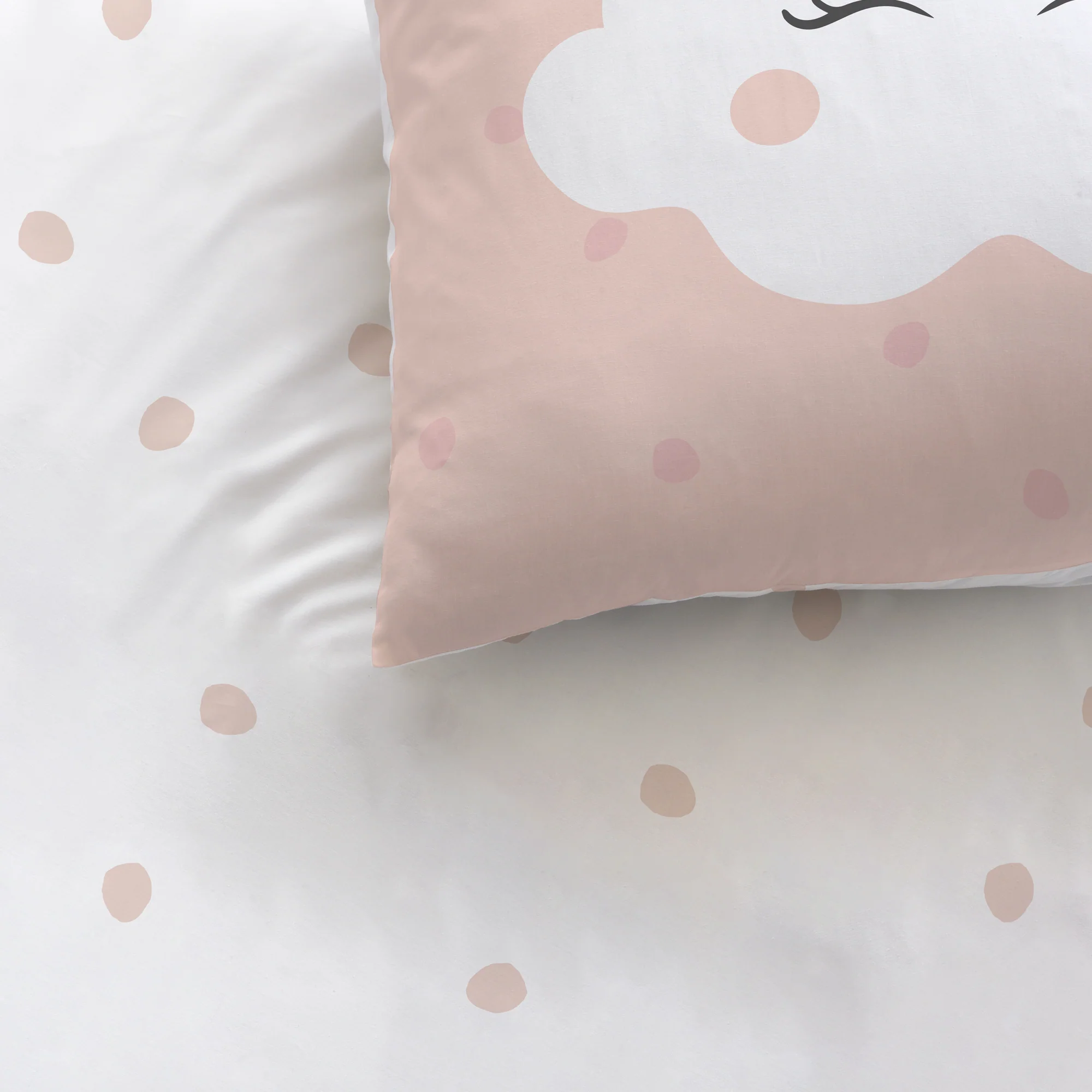 Parure De Lit - Nuages - 100% Coton - Blanc Et Rose - Image 5