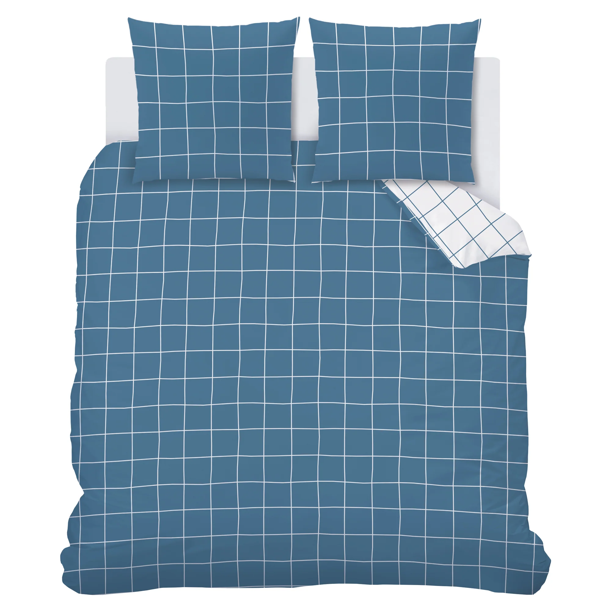 Parure De Lit - Océan Checks - 100% Coton - Bleu Et Blanc - Image 14