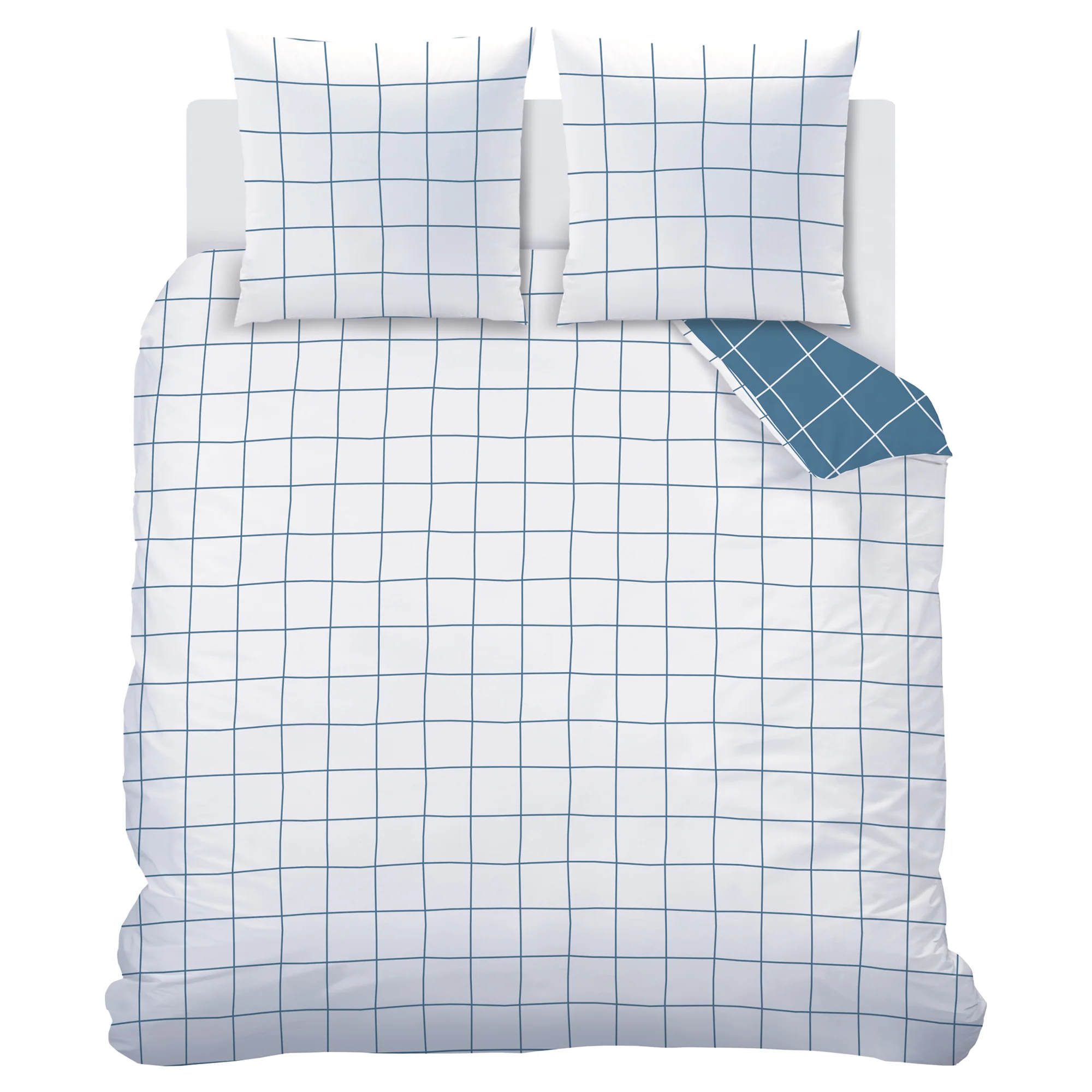 Parure De Lit - Océan Checks - 100% Coton - Bleu Et Blanc - Image 15