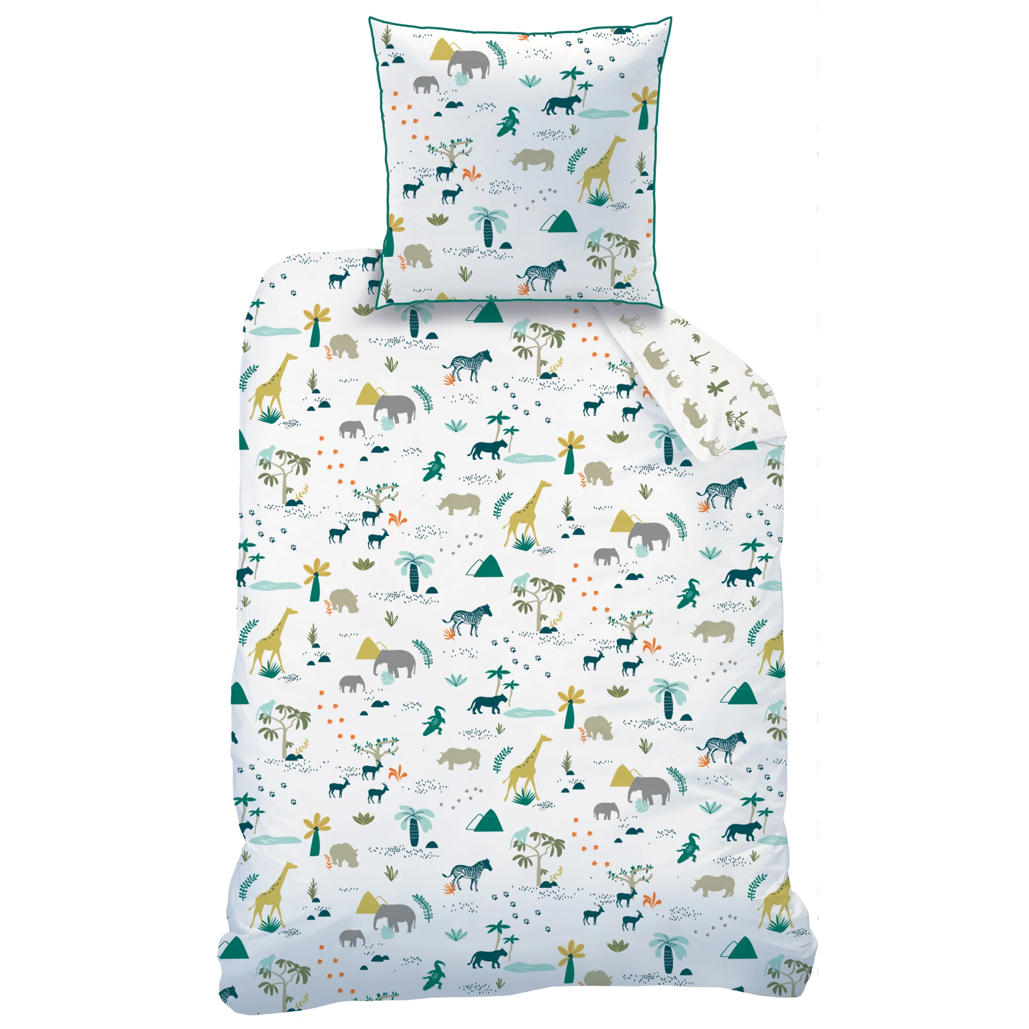 Parure De Lit - Safari - 100% Coton - Blanc Et Kaki - Image 3