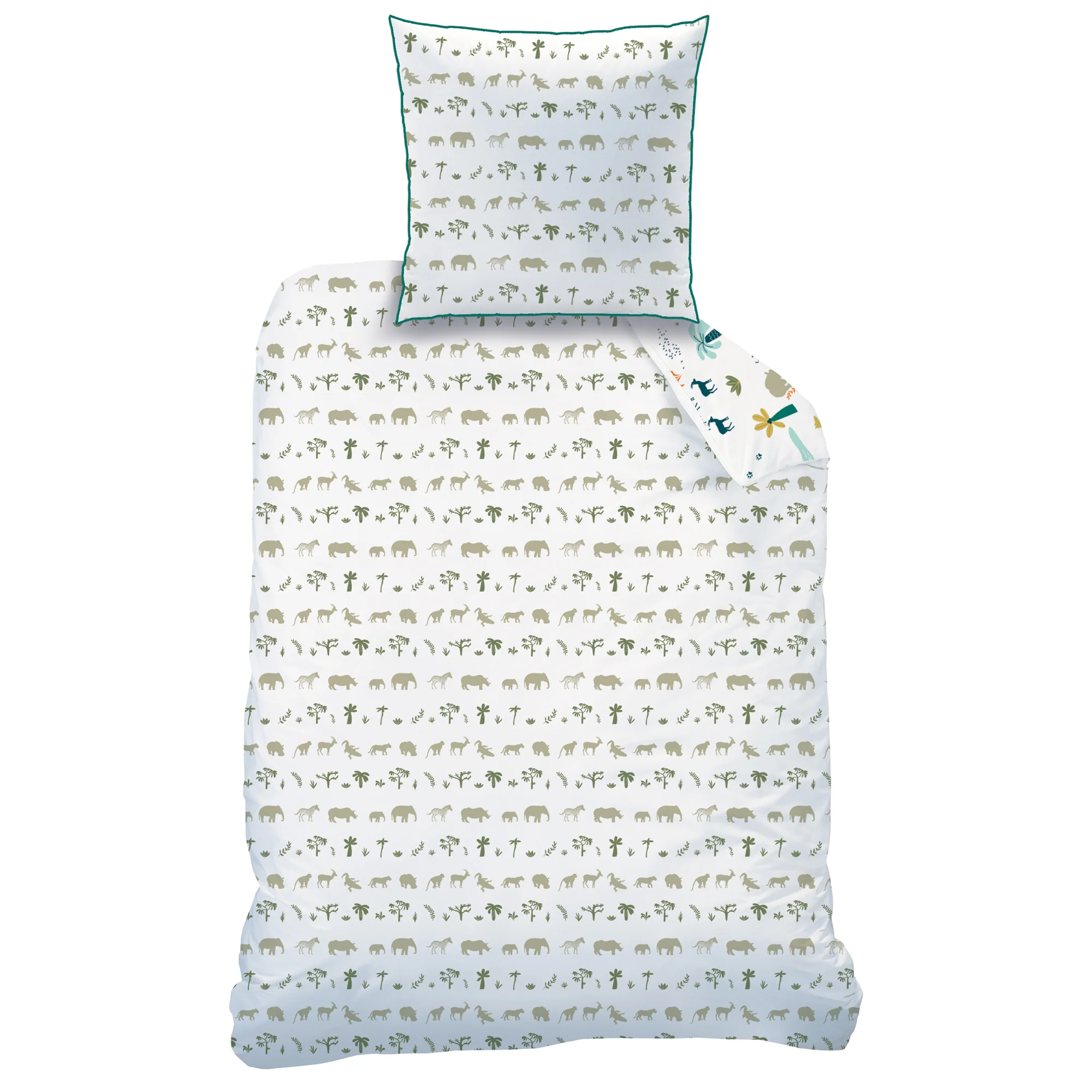 Parure De Lit - Safari - 100% Coton - Blanc Et Kaki - Image 4