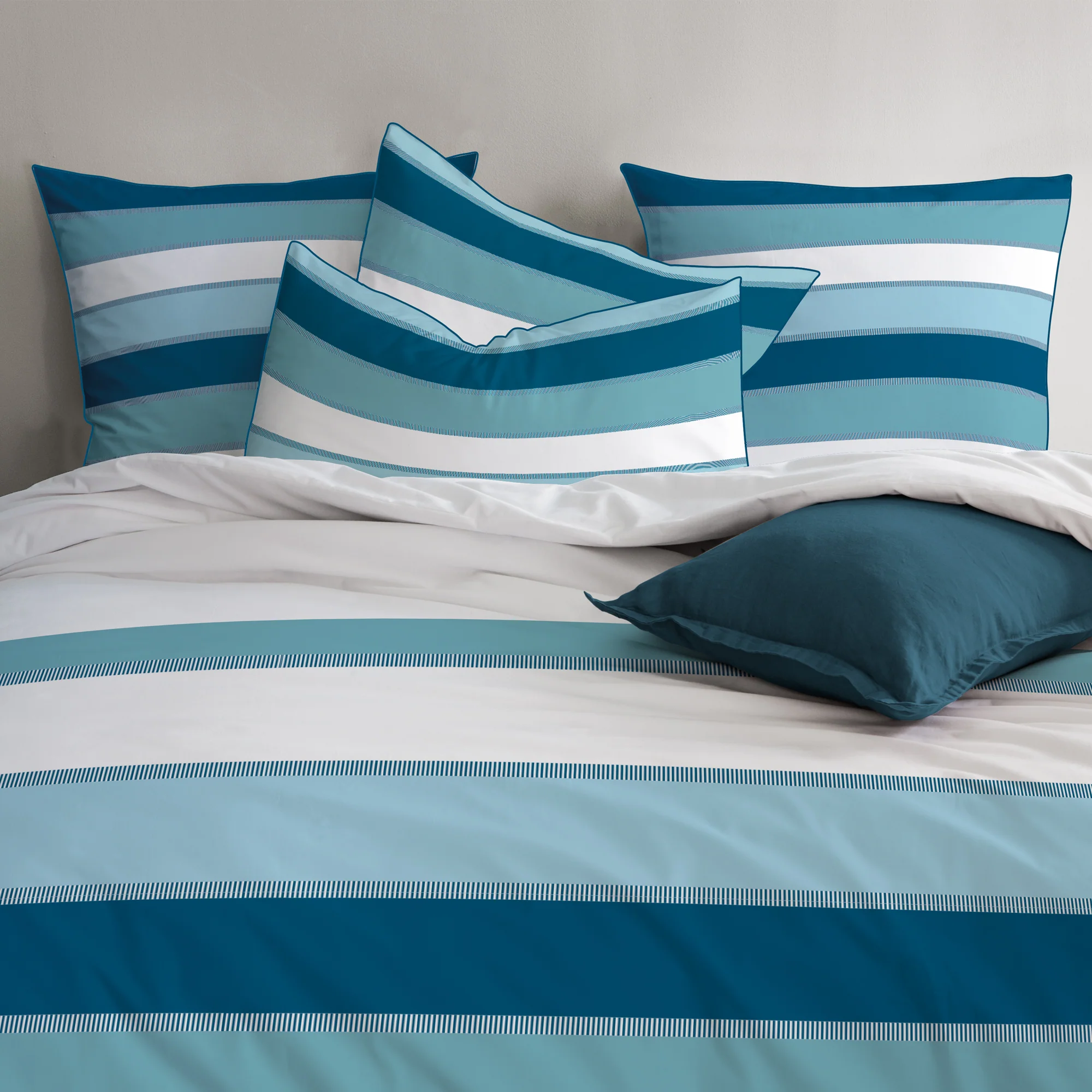 Parure De Lit - Tendance Océane - 100% Coton - Bleu - Image 3