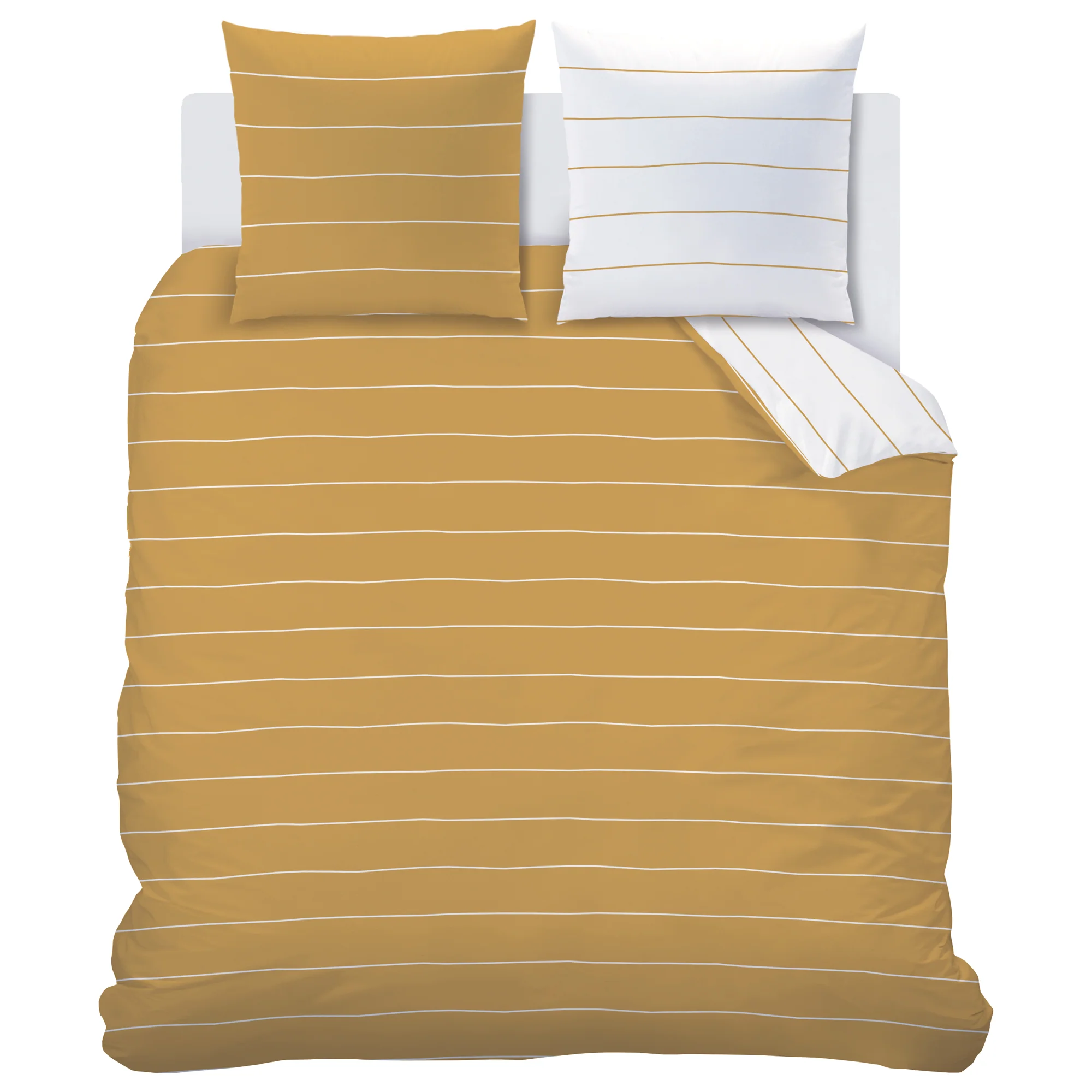 Parure De Lit - Toffee Stripes - 100% Coton - Caramel Et Blanc - Image 4