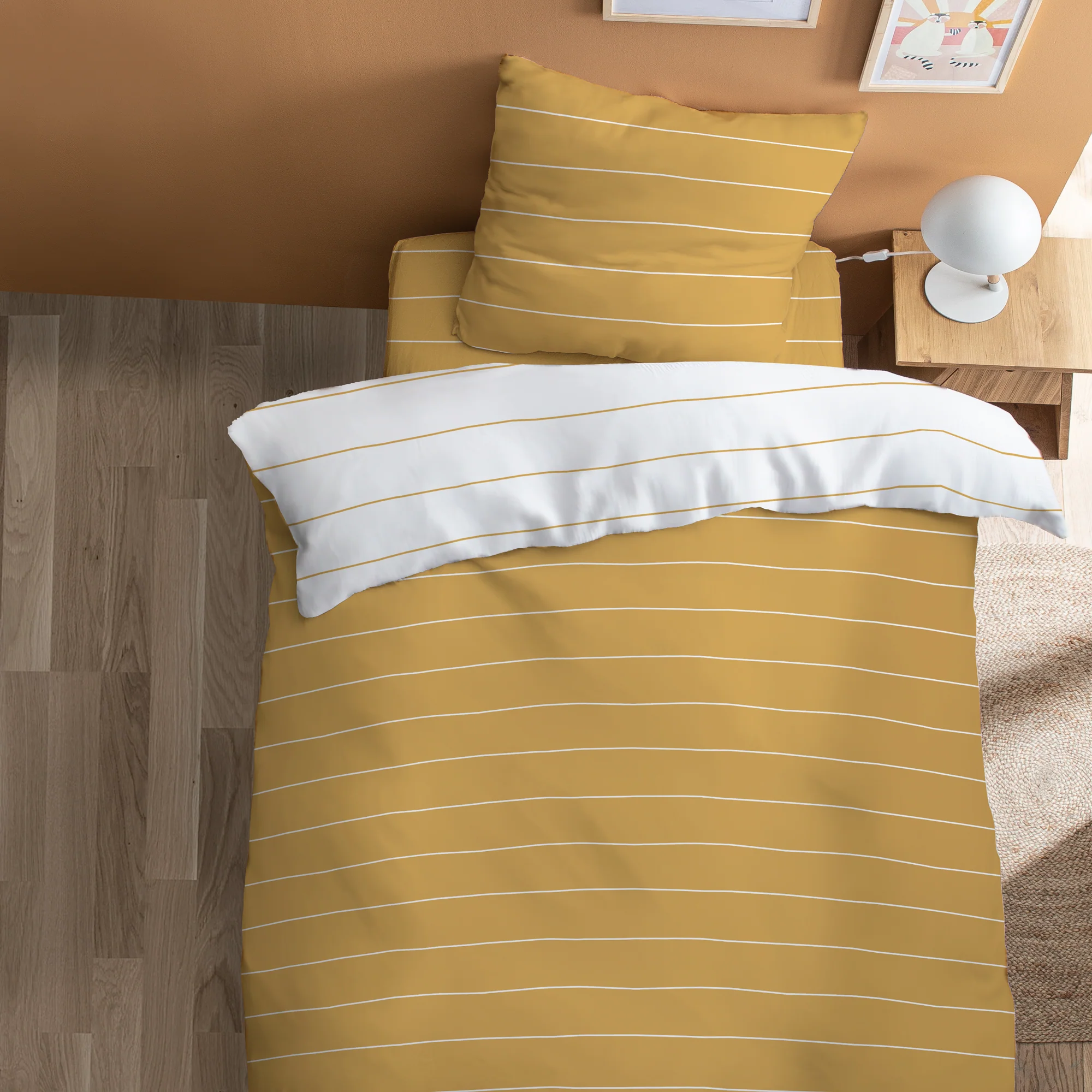 Parure De Lit - Toffee Stripes - 100% Coton - Caramel Et Blanc - Image 9