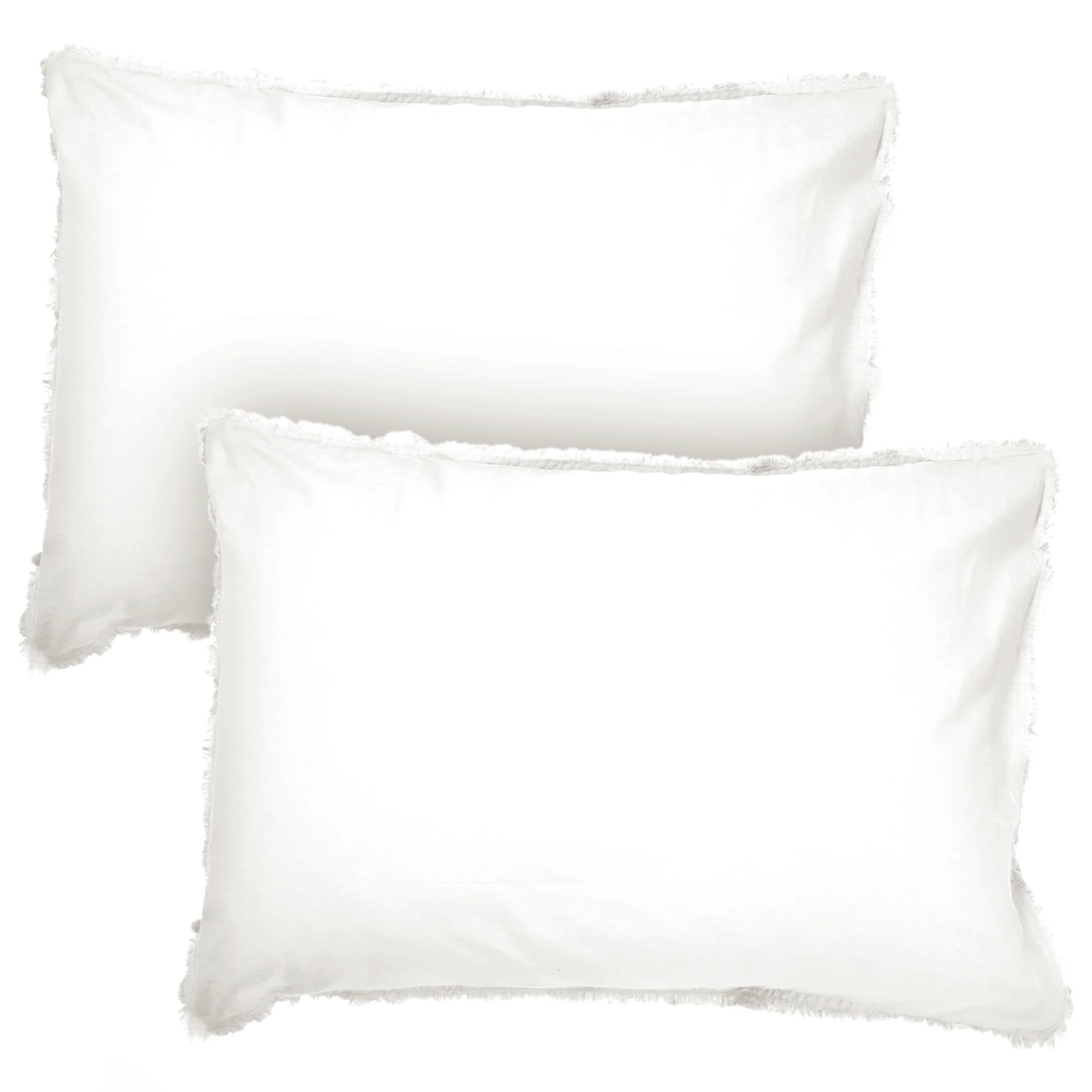 Lot De 2 Taies D'Oreillers - Coton Lavé À Franges - 100% Coton Lavé - Blanc - Image 4