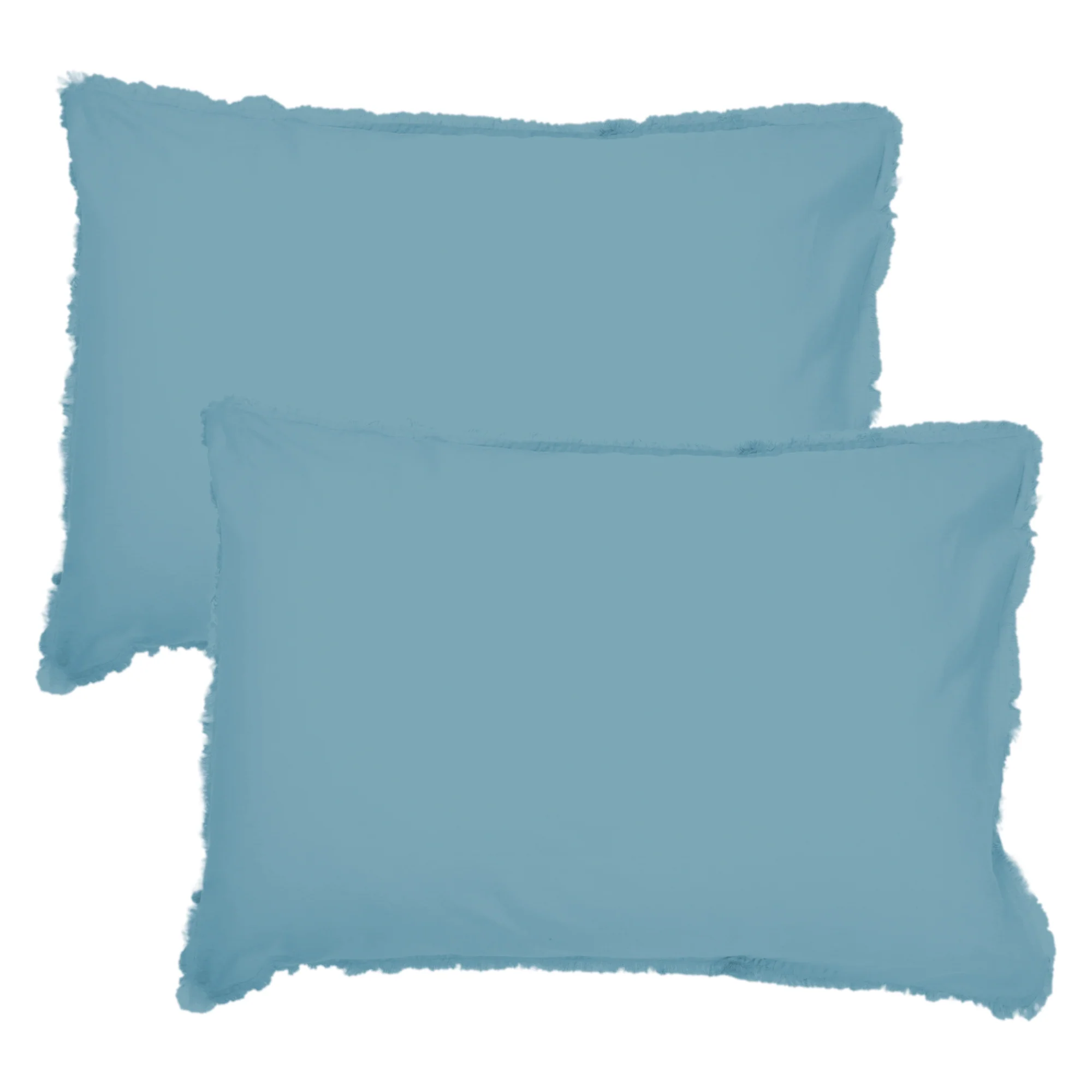 Lot De 2 Taies D'Oreillers - Coton Lavé À Franges - 100% Coton Lavé - Bleu Glacier - Image 3