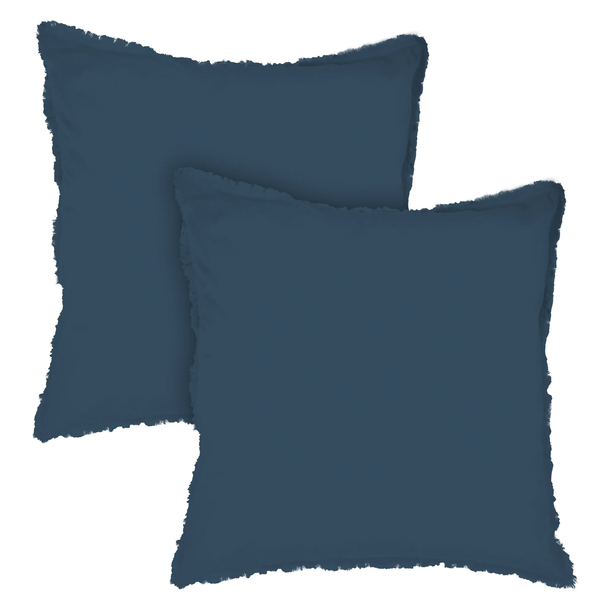 Lot De 2 Taies D'Oreillers - Coton Lavé À Franges - 100% Coton Lavé - Bleu Nuit - Image 3