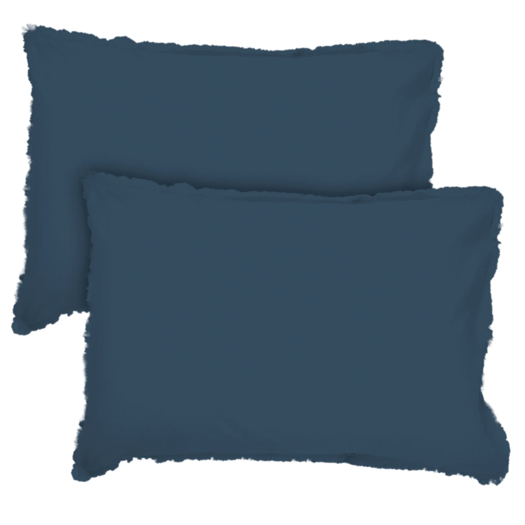 Lot De 2 Taies D'Oreillers - Coton Lavé À Franges - 100% Coton Lavé - Bleu Nuit - Image 4