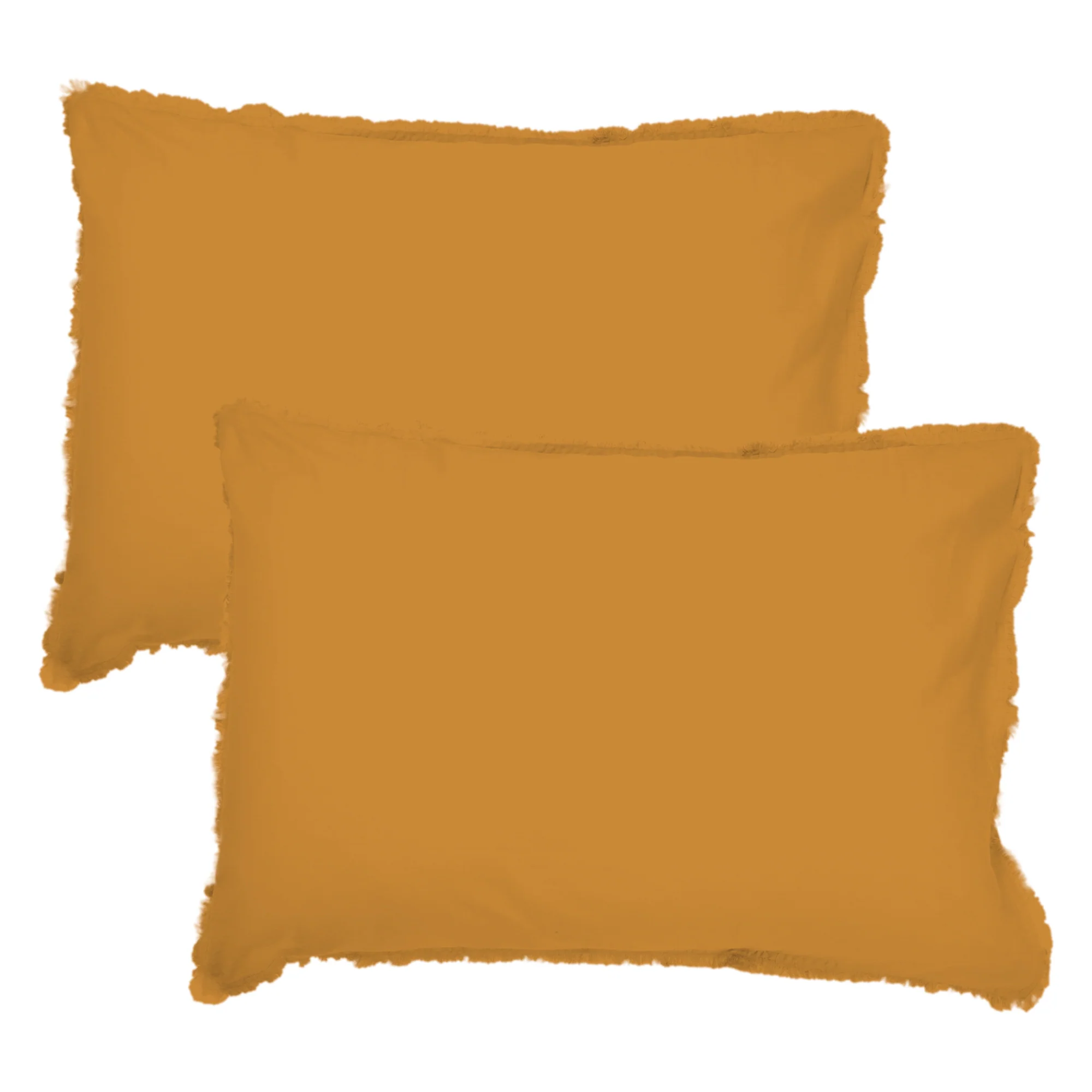 Lot De 2 Taies D'Oreillers - Coton Lavé À Franges - 100% Coton Lavé - Caramel - Image 4