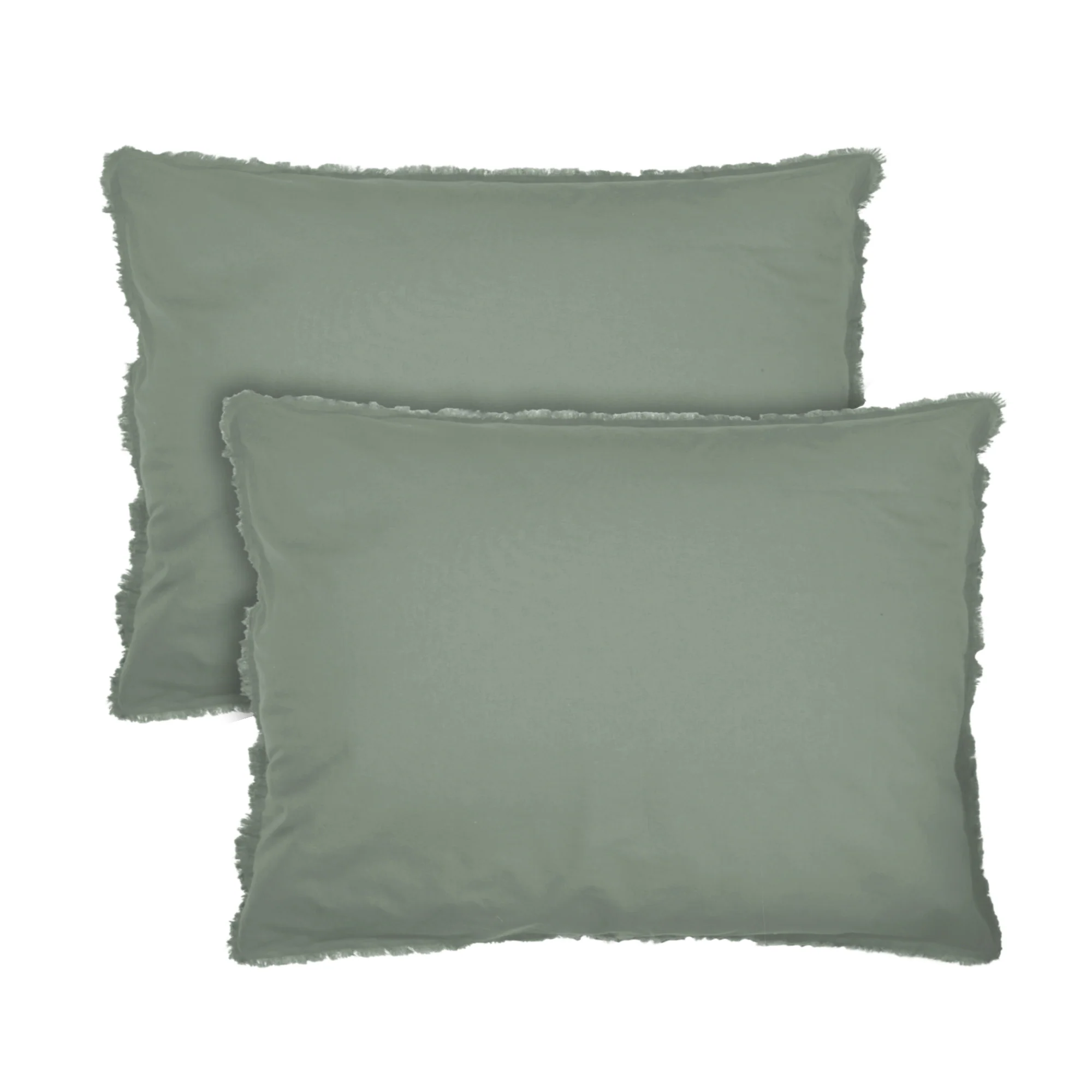 Lot De 2 Taies D'Oreillers - Coton Lavé À Franges - 100% Coton Lavé - Lichen - Image 3