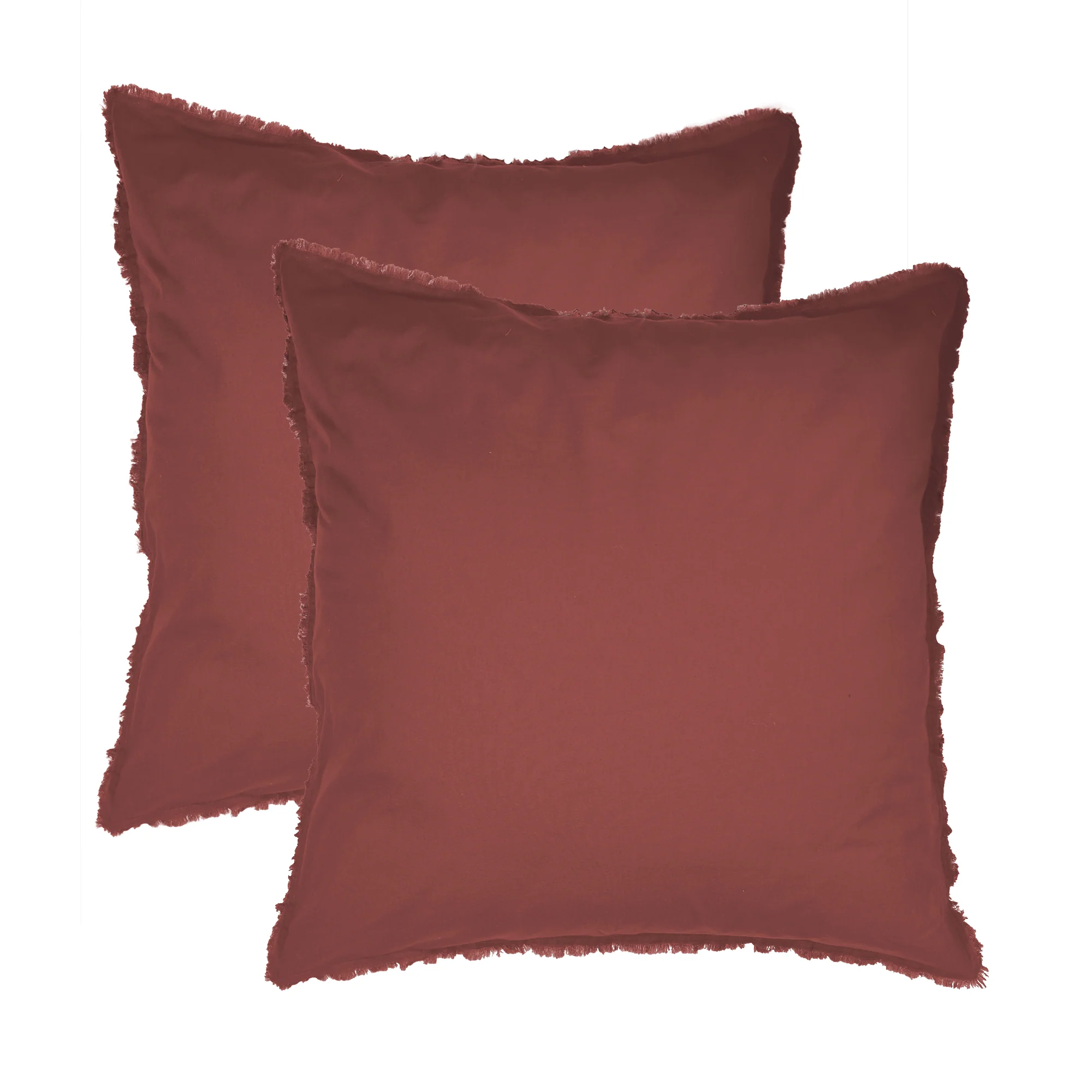 Lot De 2 Taies D'Oreillers - Coton Lavé À Franges - 100% Coton Lavé - Lie De Vin - Image 6