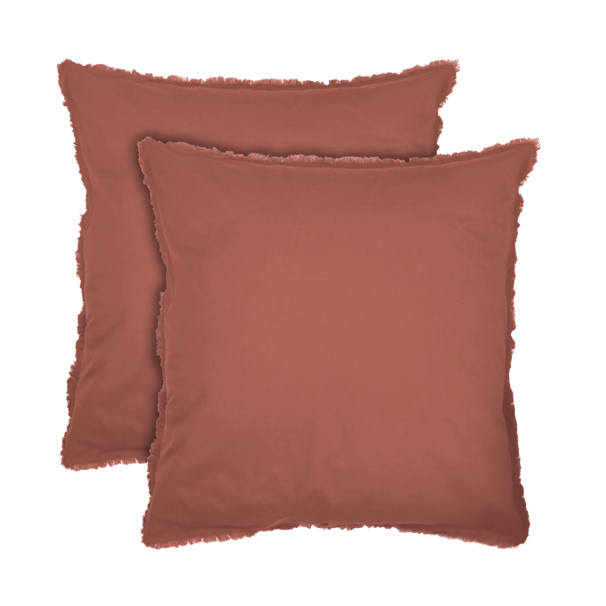 Lot De 2 Taies D'Oreillers - Coton Lavé À Franges - 100% Coton Lavé - Terre Cuite - Image 3