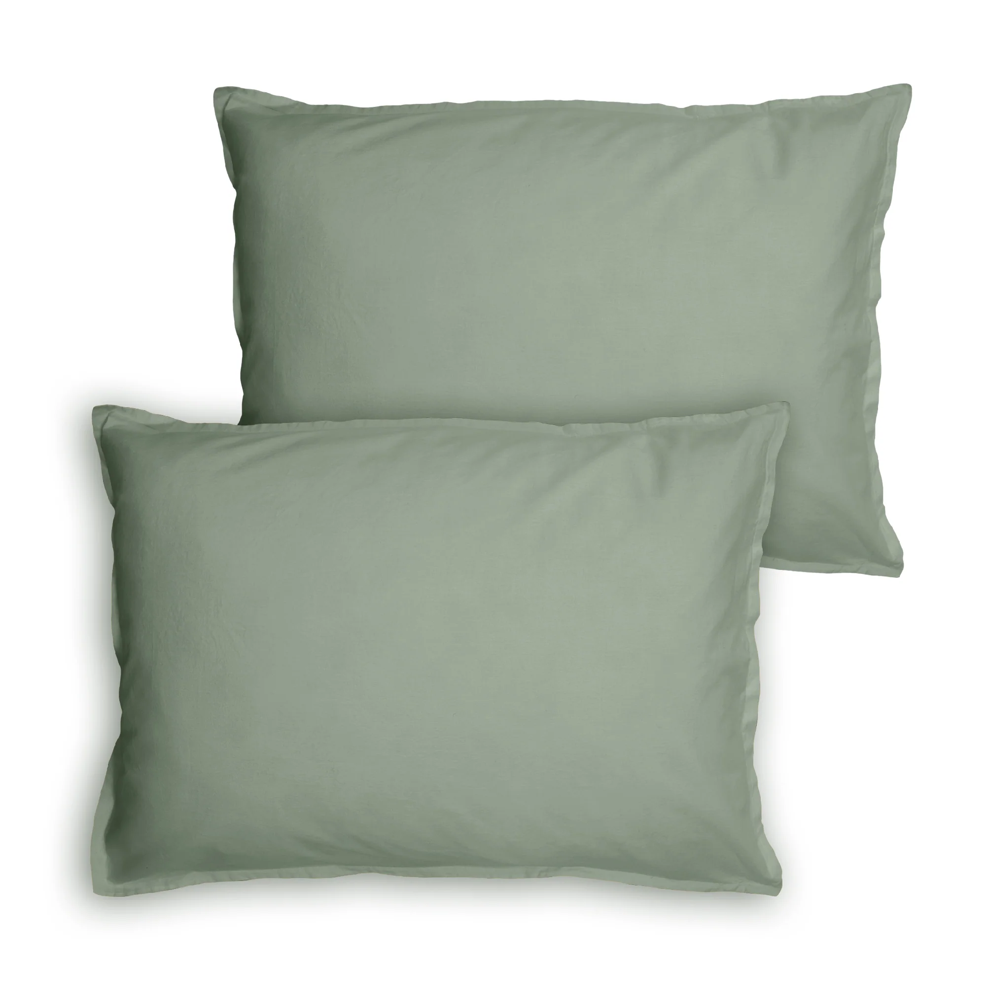 Lot De 2 Taies D'Oreillers - Coton Lavé Volant - 100% Coton Lavé - Lichen - Image 4