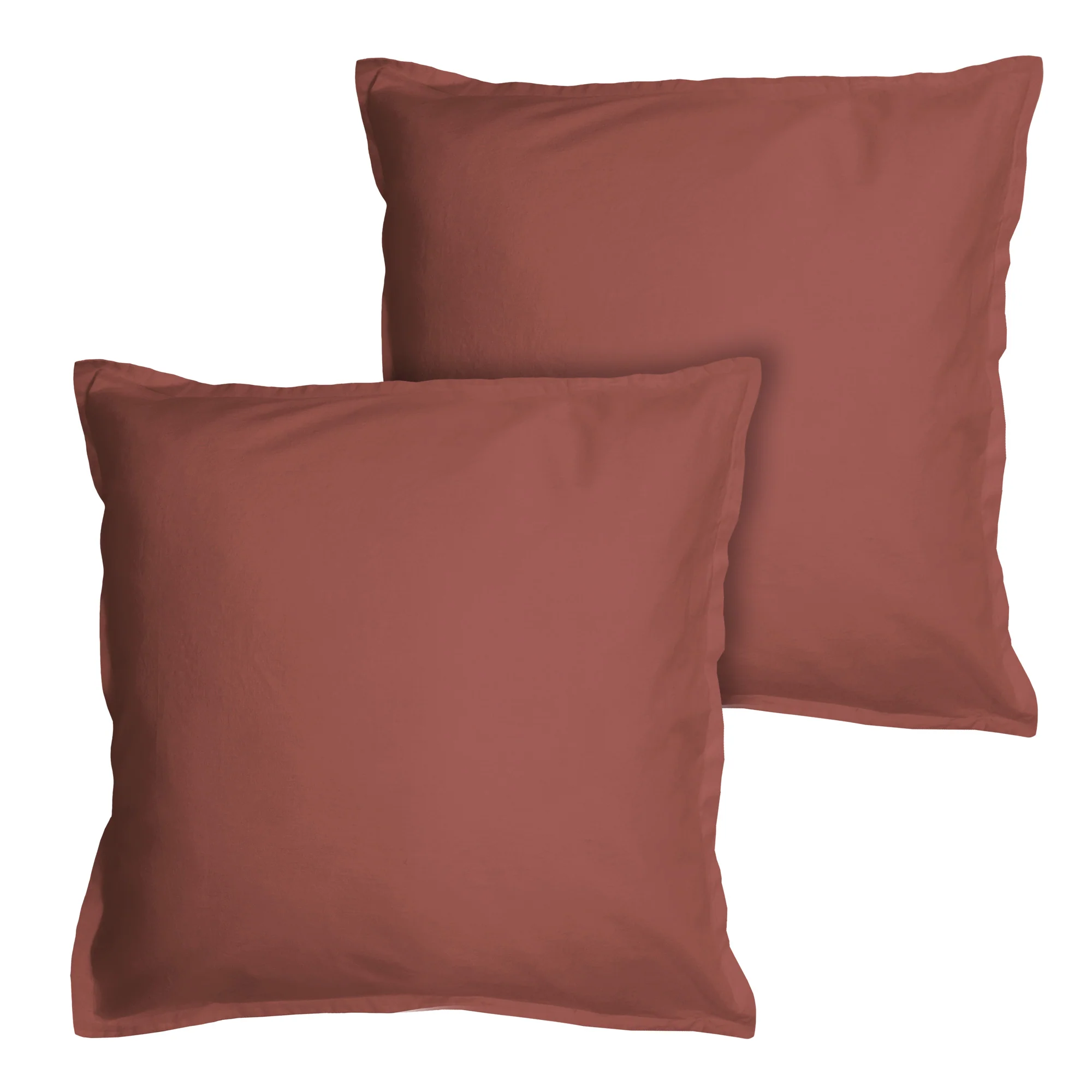 Lot De 2 Taies D'Oreillers - Coton Lavé Volant - 100% Coton Lavé - Terre Cuite - Image 3