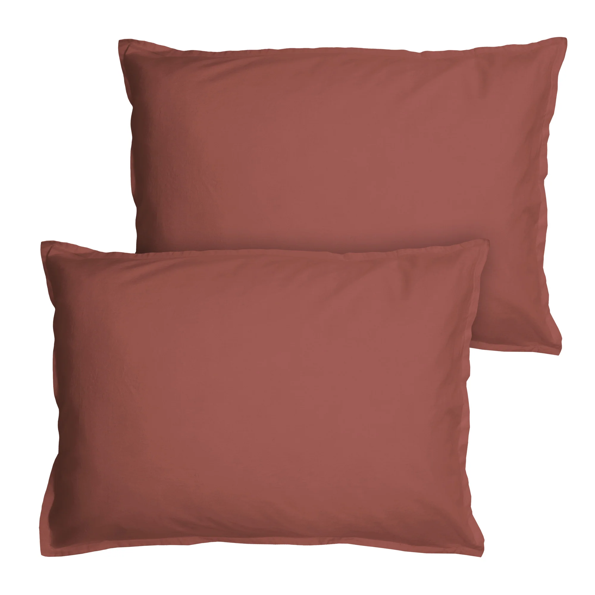 Lot De 2 Taies D'Oreillers - Coton Lavé Volant - 100% Coton Lavé - Terre Cuite - Image 4