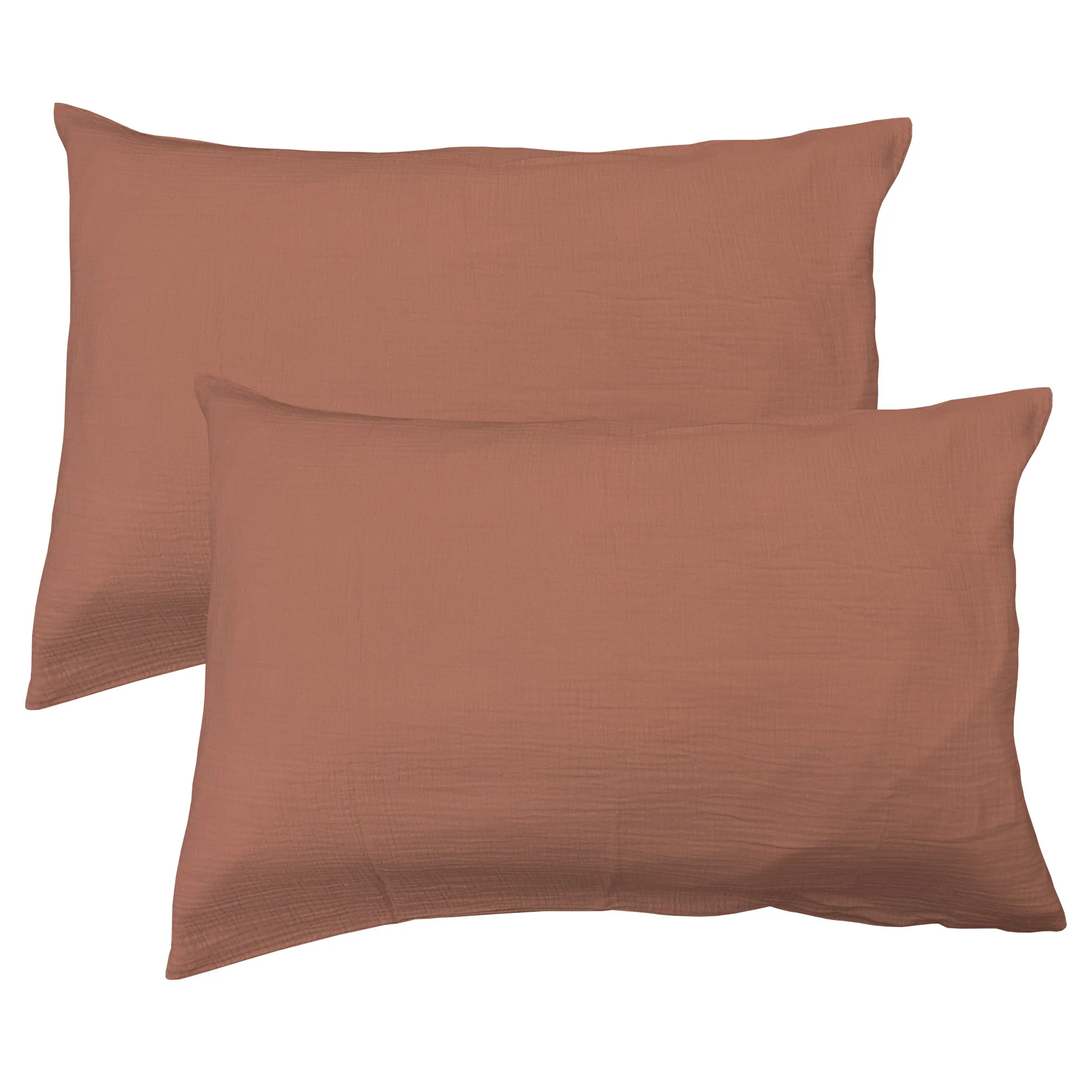 Lot De 2 Taies D'Oreillers - Gaze De Coton - 100% Gaze De Coton - Terre Cuite - Image 3