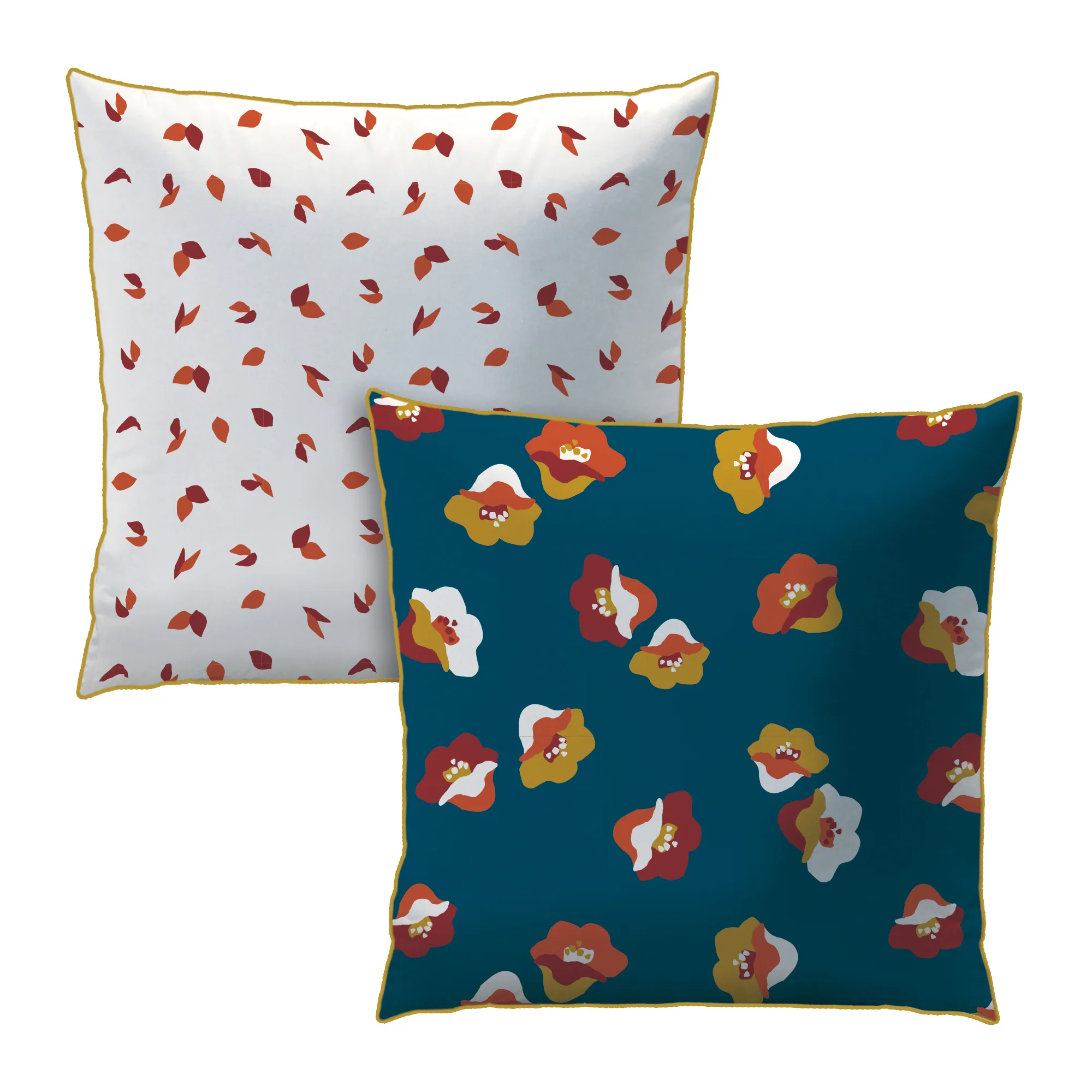 Lot De 2 Taies D'Oreillers - Narcisse - 100% Coton - Bleu Canard Et Blanc - Image 5