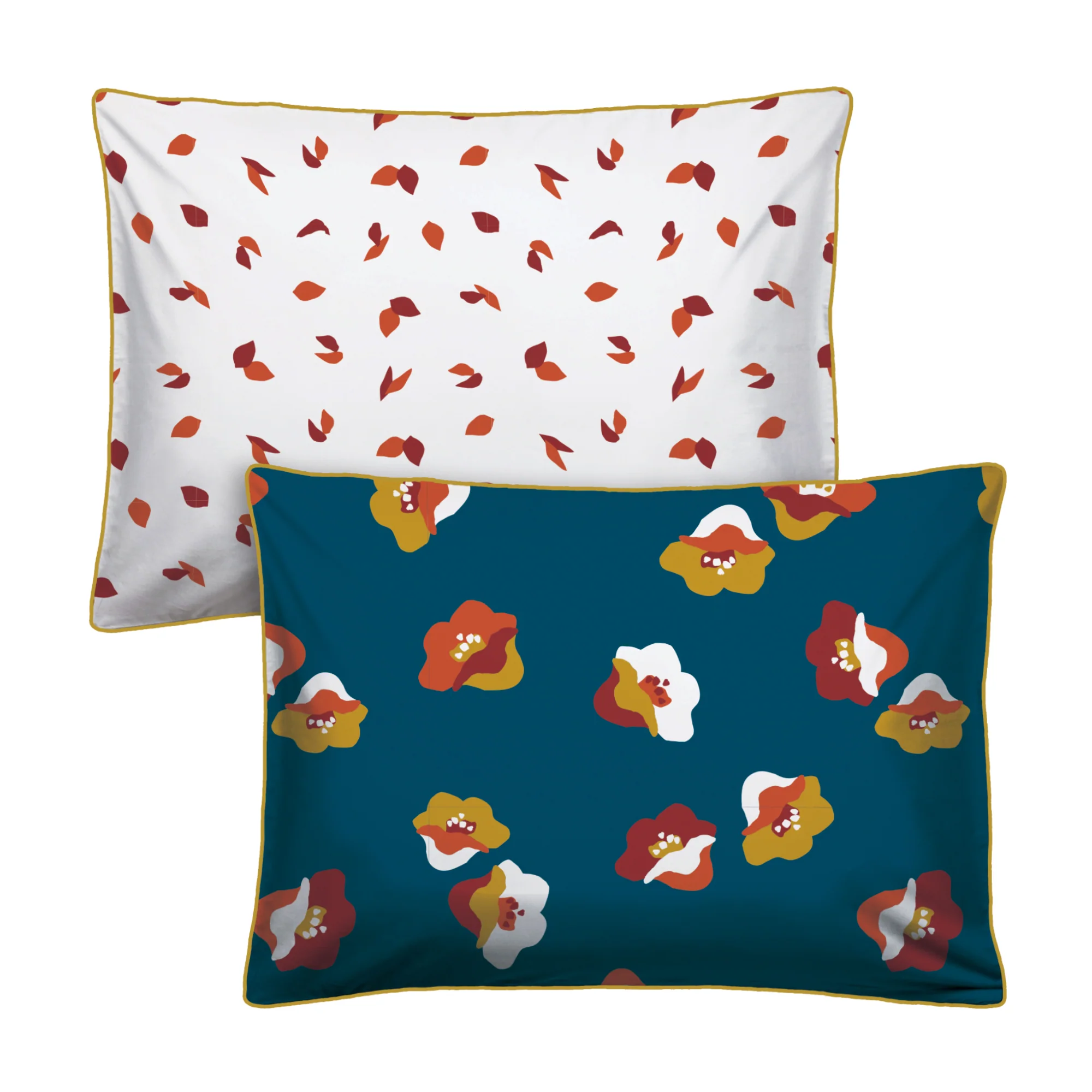 Lot De 2 Taies D'Oreillers - Narcisse - 100% Coton - Bleu Canard Et Blanc - Image 6
