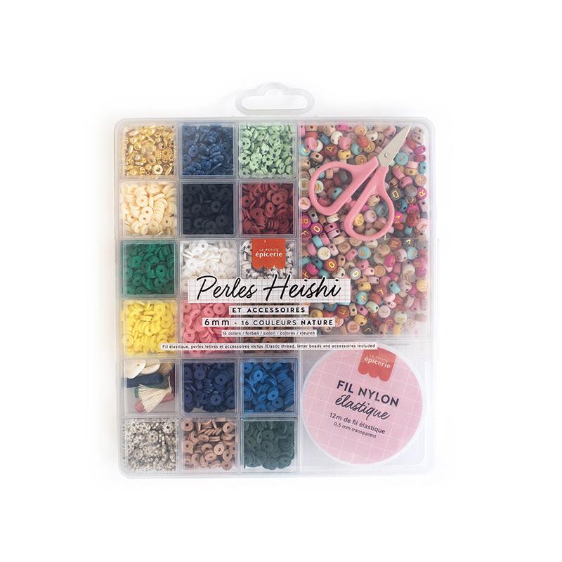 Maxi Boite - 16 Couleurs De Perles Heishi Nature Et Accessoires + Perles Lettres, Ciseaux Et Fil Élastique - Image 2