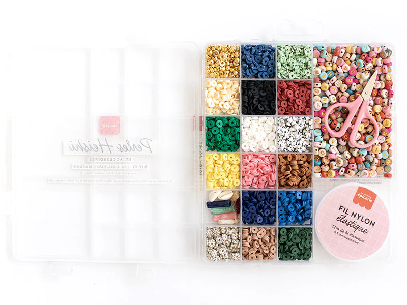 Maxi Boite - 16 Couleurs De Perles Heishi Nature Et Accessoires + Perles Lettres, Ciseaux Et Fil Élastique - Image 3