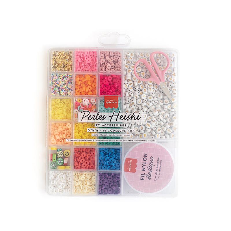 Maxi Boite - 16 Couleurs De Perles Heishi Pop Et Accessoires + Perles Lettres, Ciseaux Et Fil Élastique - Image 2